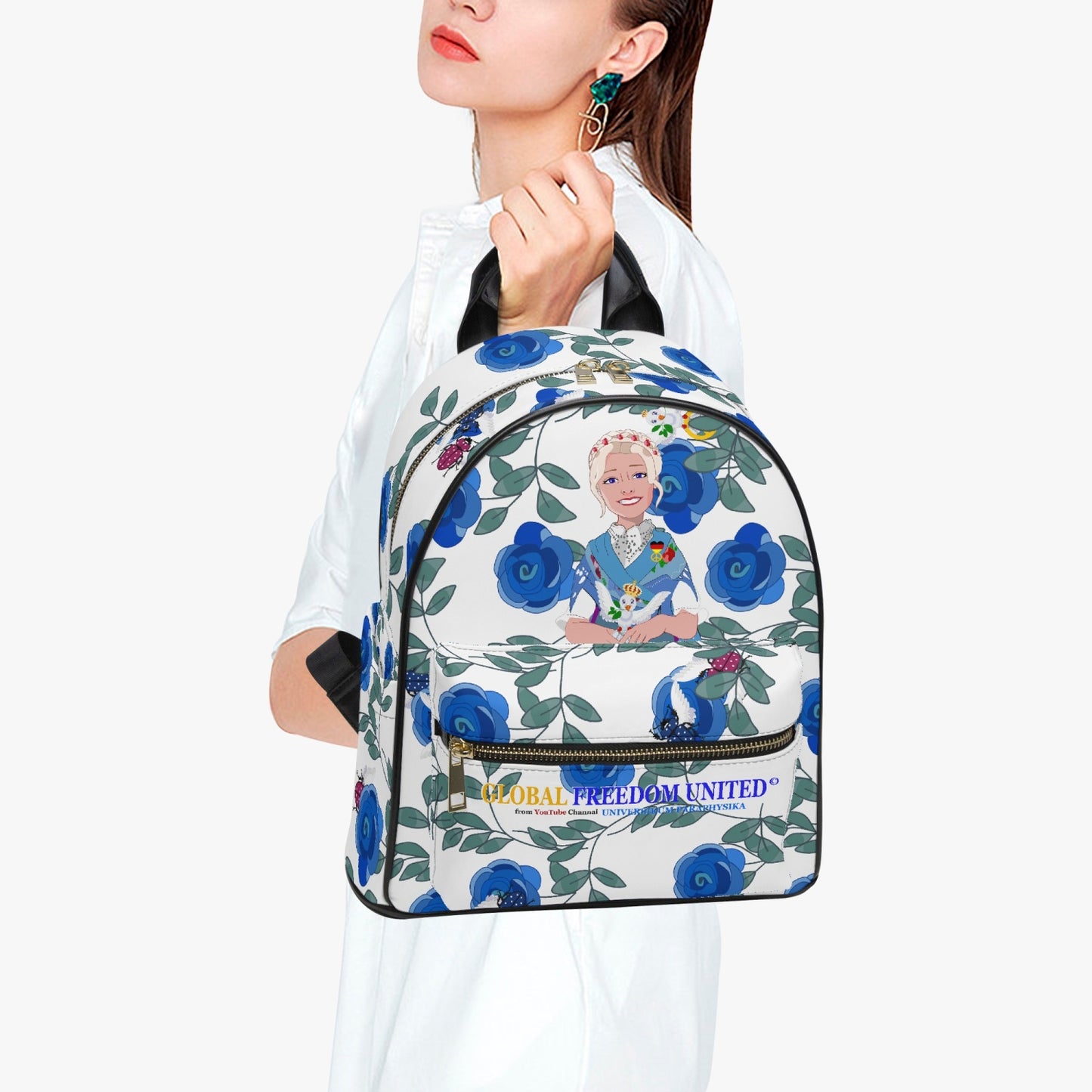 All Over Printed PU Backpack GLOBAL FREEDOM UNITED© Couple Germany Skarabeus Beetle Women  Blues