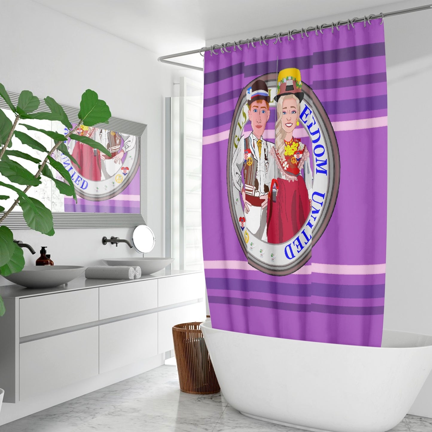 GLOBAL FREEDOM UNITED© Couple Croatia Lilac - Quick-drying Shower Curtain