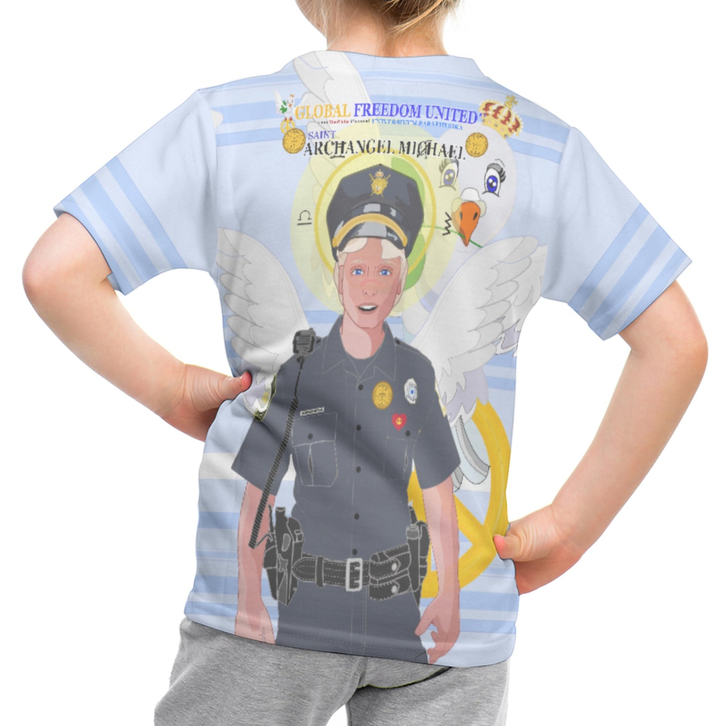 Childrens T-shirt GLOBAL FREEDOM UNITED© Archangel Michael As Policemen Light Green