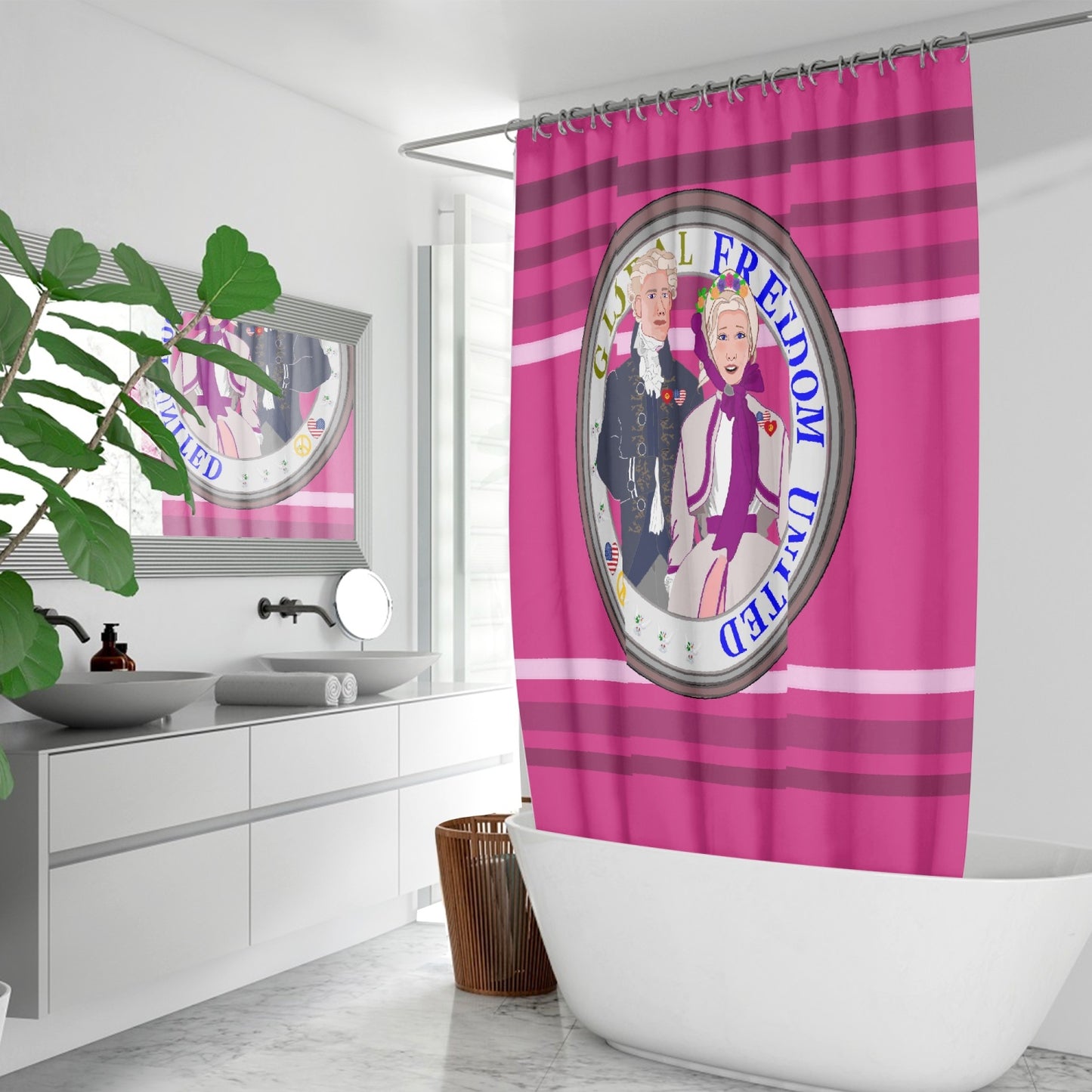 GLOBAL FREEDOM UNITED© Couple USA Georg Washington Pink2 - Quick-drying Shower Curtain