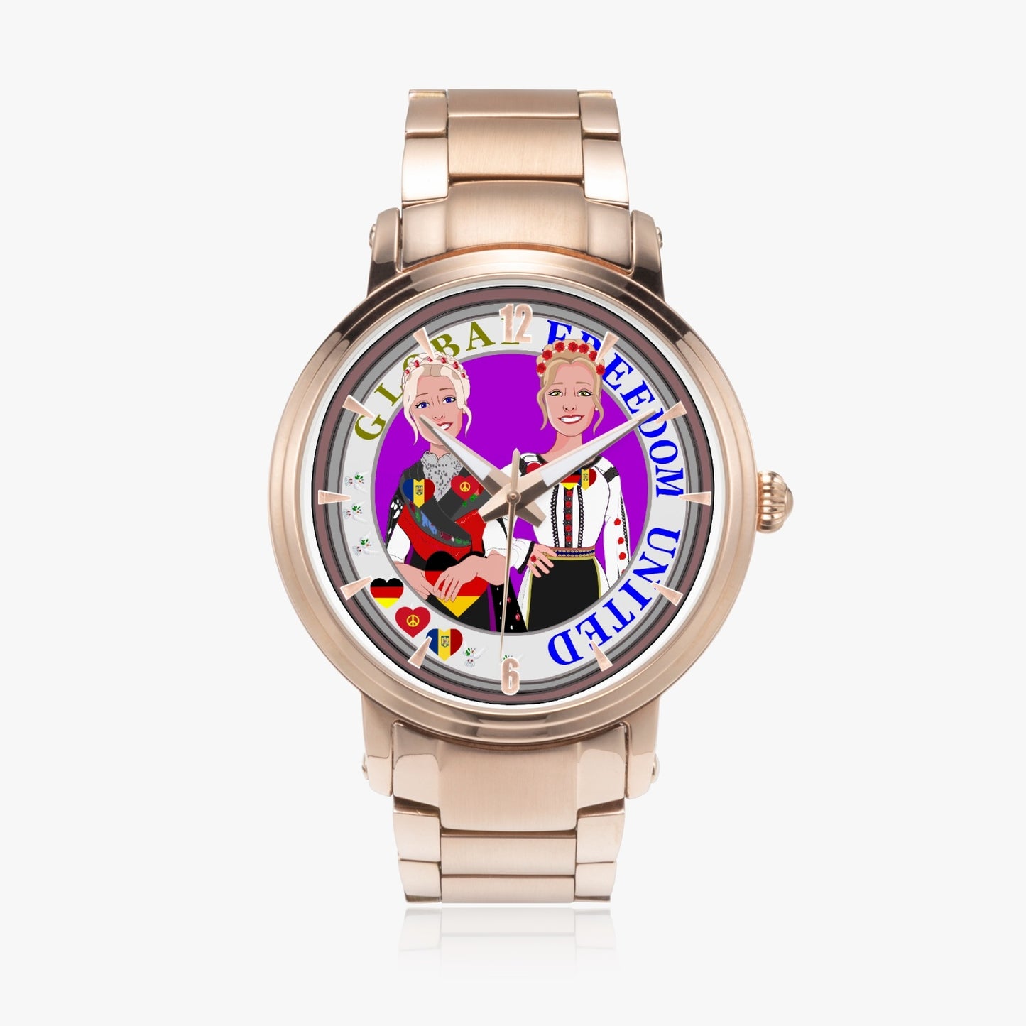 New Steel Strap Automatic Watch (With Indicators) GLOBAL FREEDOM UNITED WOMEN ROMANIA & GERMANY