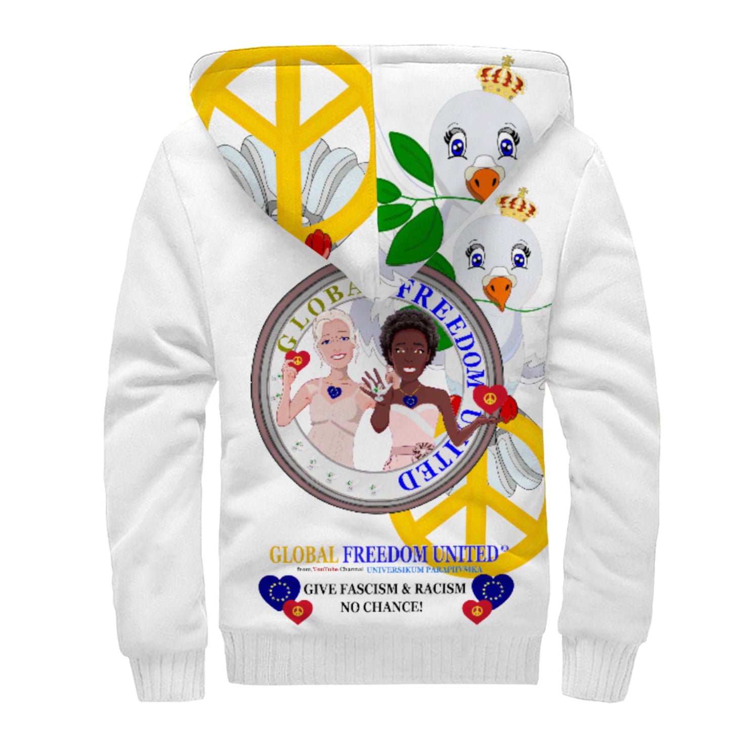 Plush Hoodie GLOBAL FREEDOM UNITED© Women Anti Fascism & Racism EU BIG