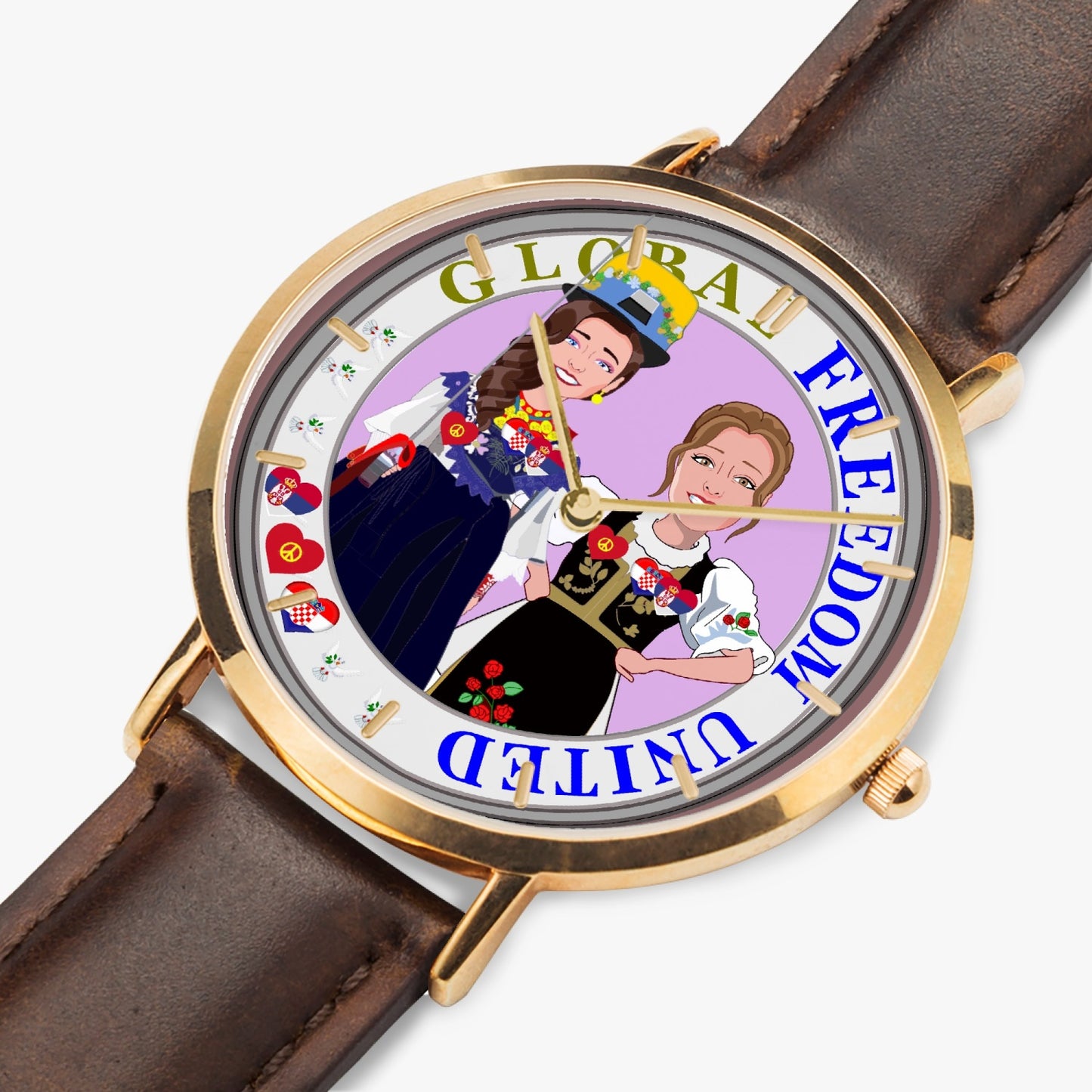 GLOBAL FREEDOM UNITED© Hot Selling Ultra-Thin Leather Strap Quartz Watch (Rose Gold With Indicators) Women Croatia & Serbia V1