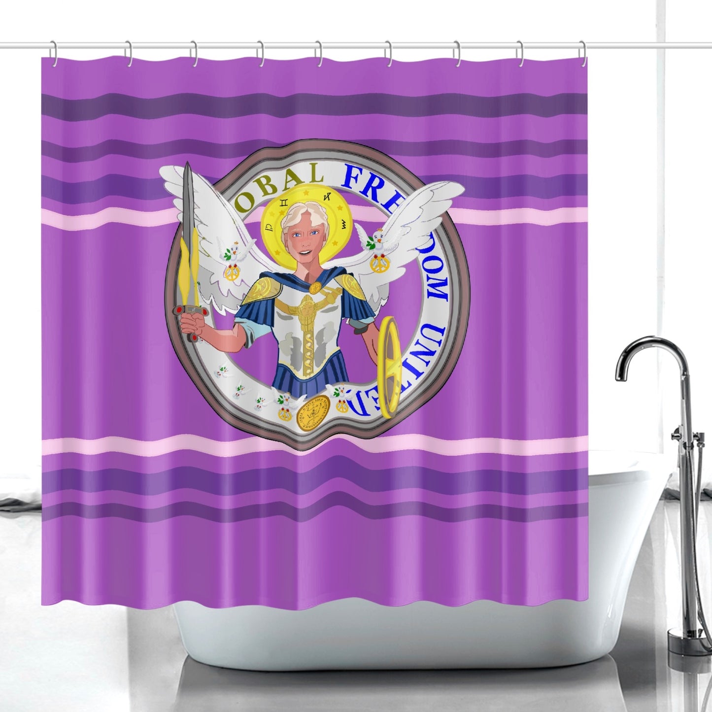 Quick-drying Shower Curtain GLOBAL FREEDOM UNITED© Archangel Michael Version 1 Lilac