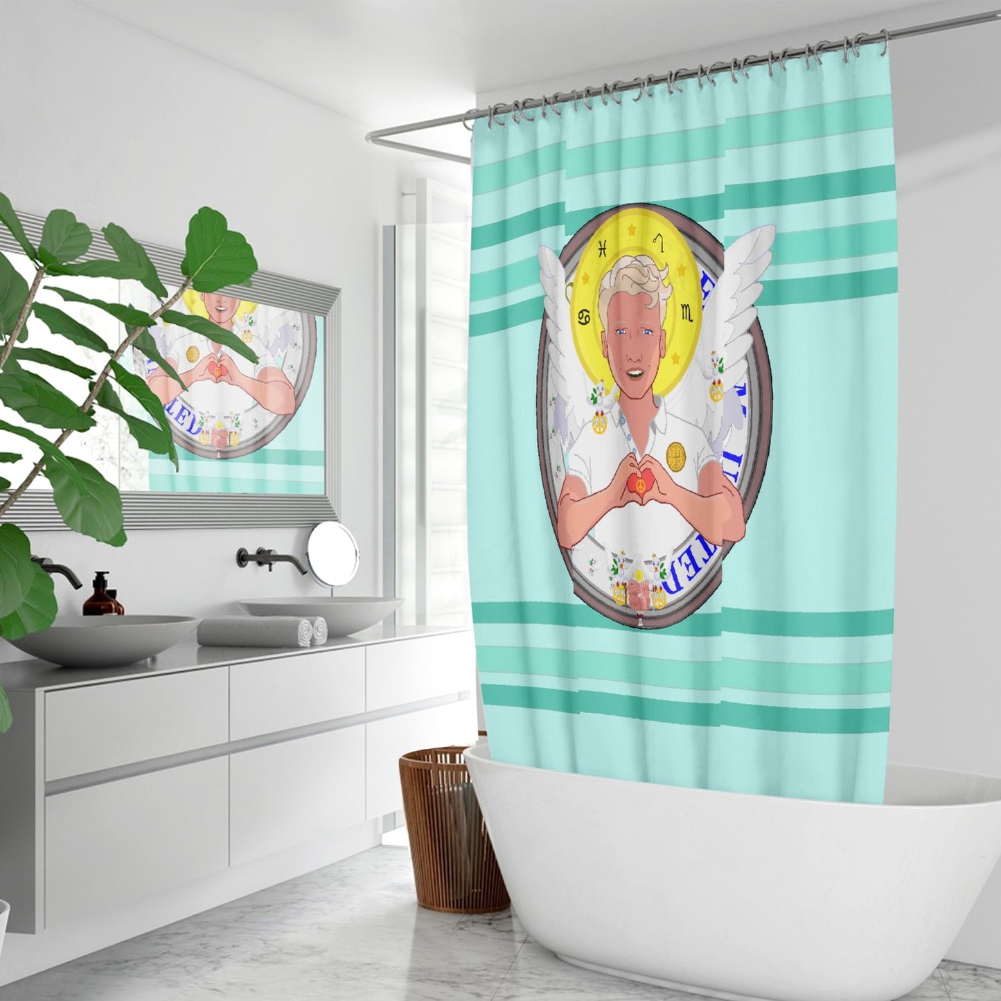 Quick-drying Shower Curtain GLOBAL FREEDOM UNITED© Archangel Rafael Light Green