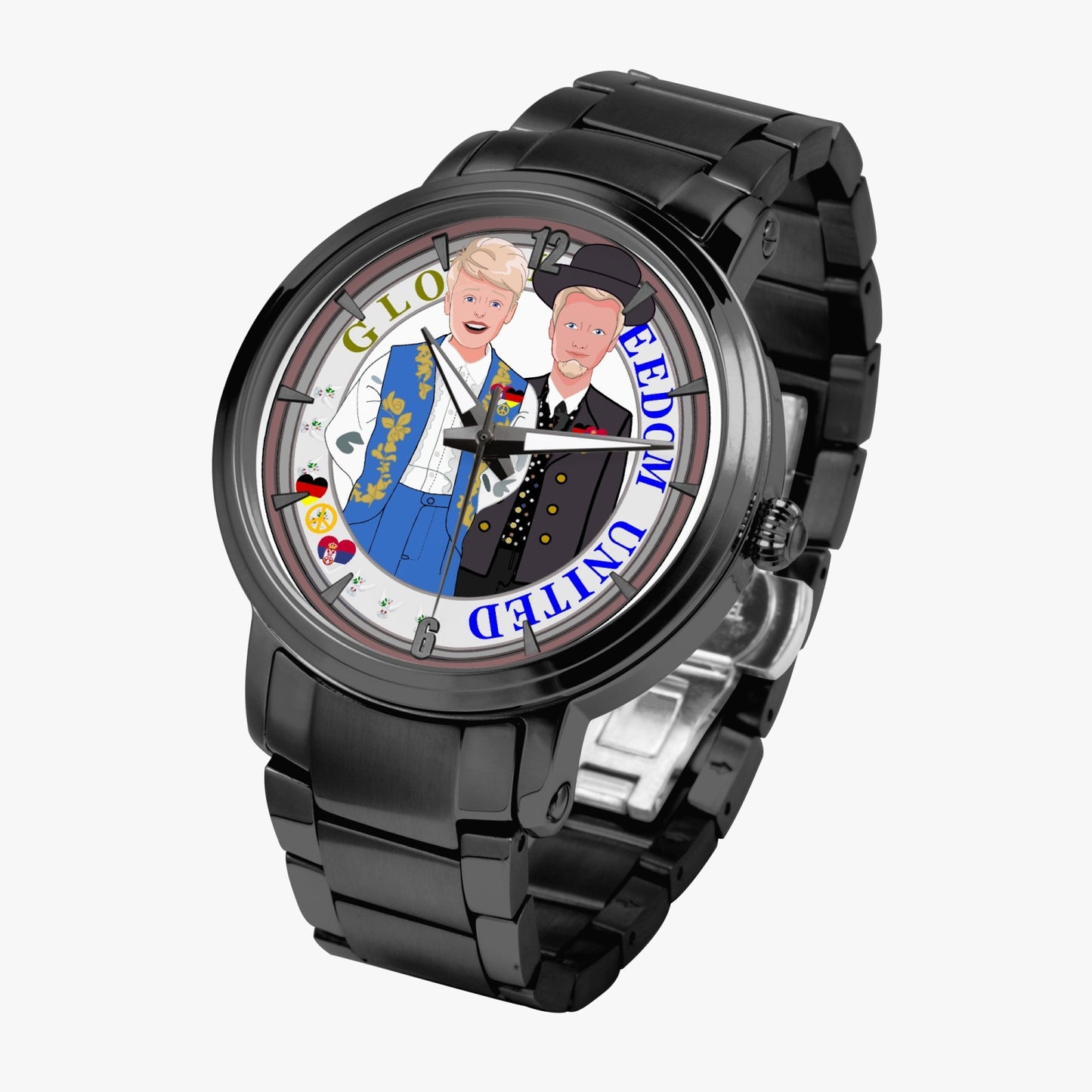 GLOBAL FREEDOM UNITED© Men Serbia & Germany V2 New Steel Strap Automatic Watch (With Indicators)