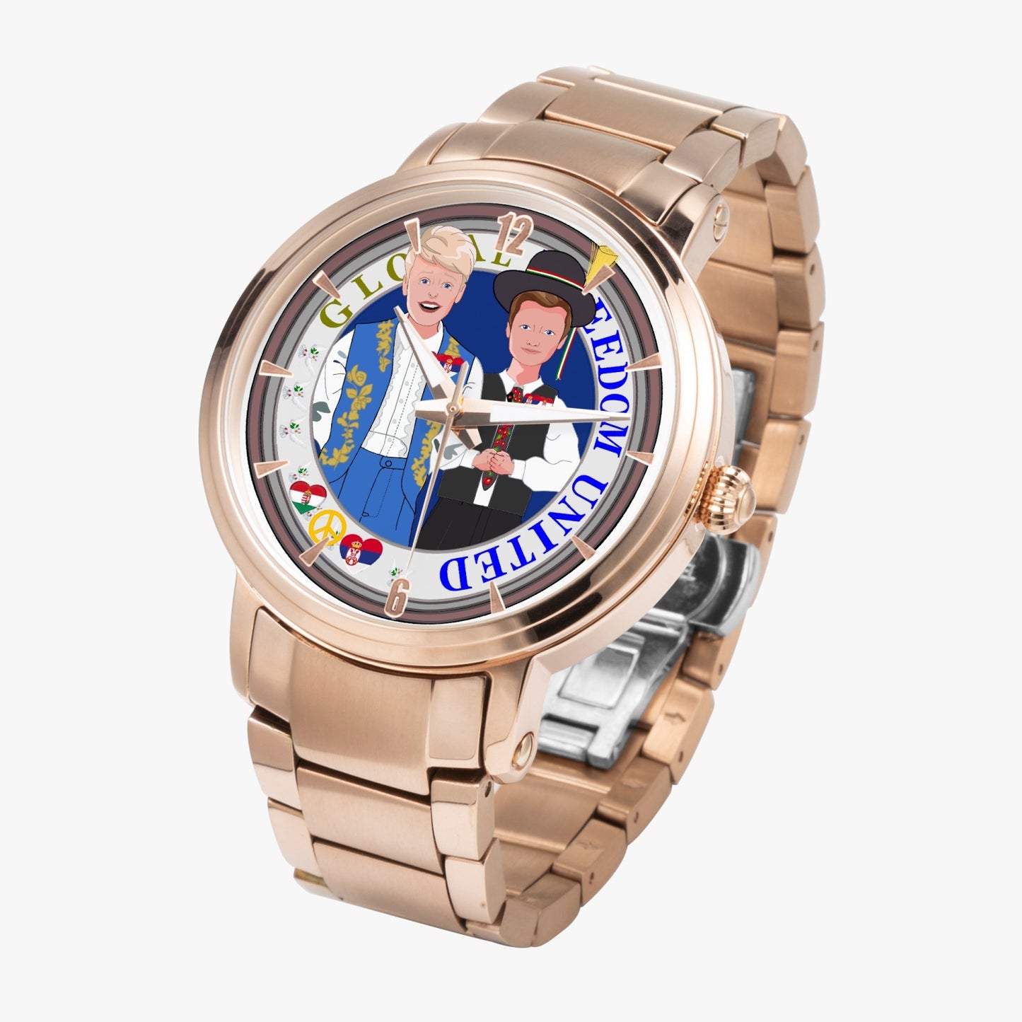 GLOBAL FREEDOM UNITED© New Steel Strap Automatic Watch (With Indicators) Men Serbia & Hungary