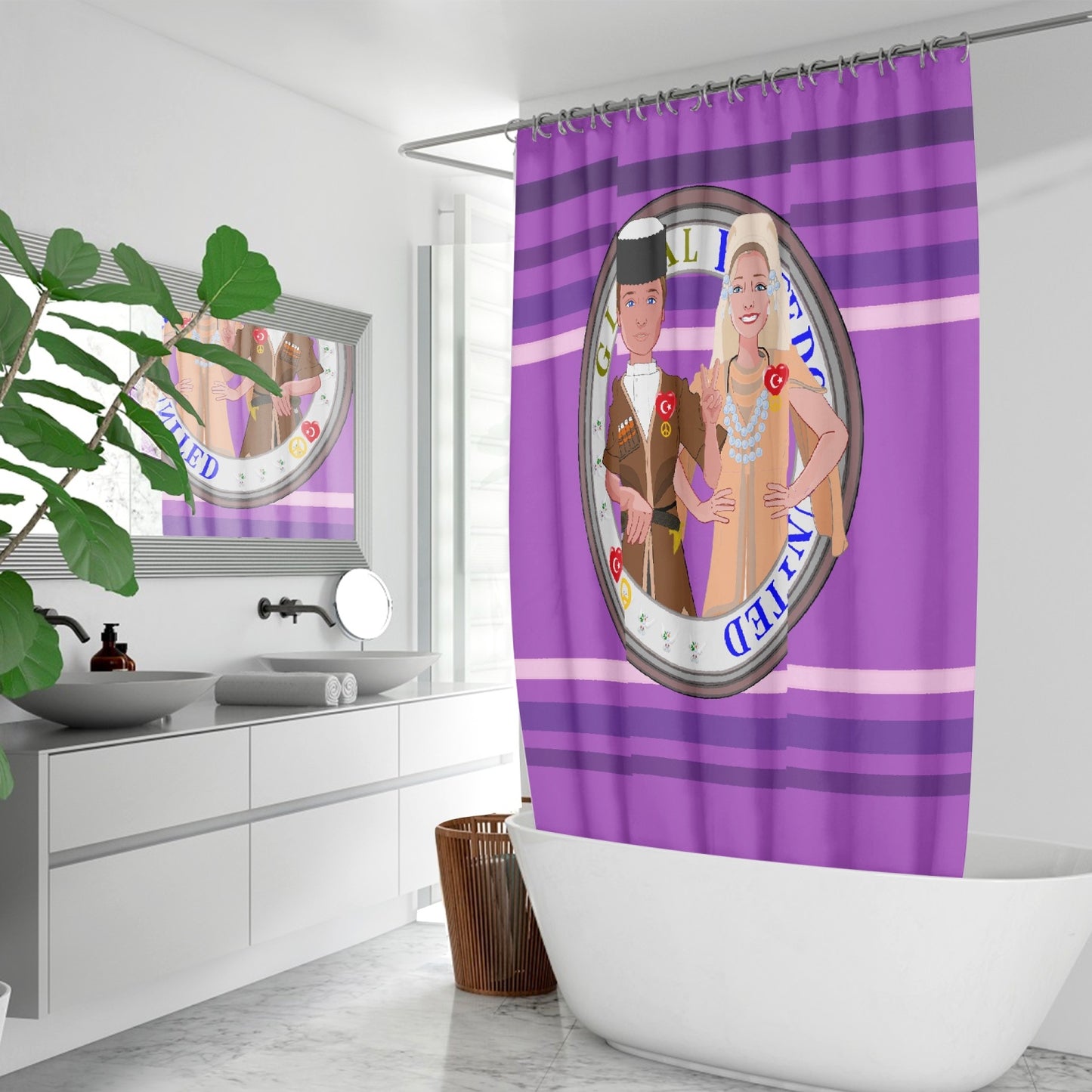 GLOBAL FREEDOM UNITED© Couple Turkey Lilac - Quick-drying Shower Curtain
