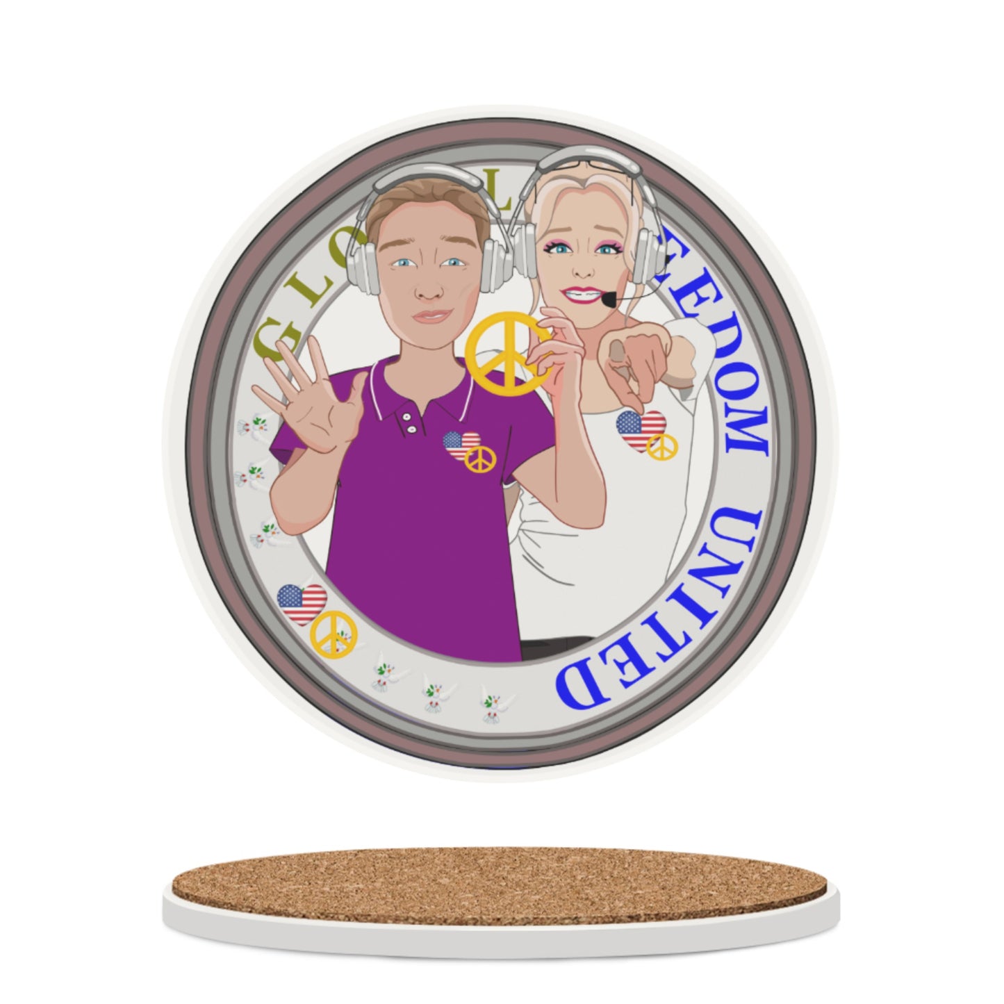 Ceramic Coasters Global Freedom United© Couple Usa Wight American