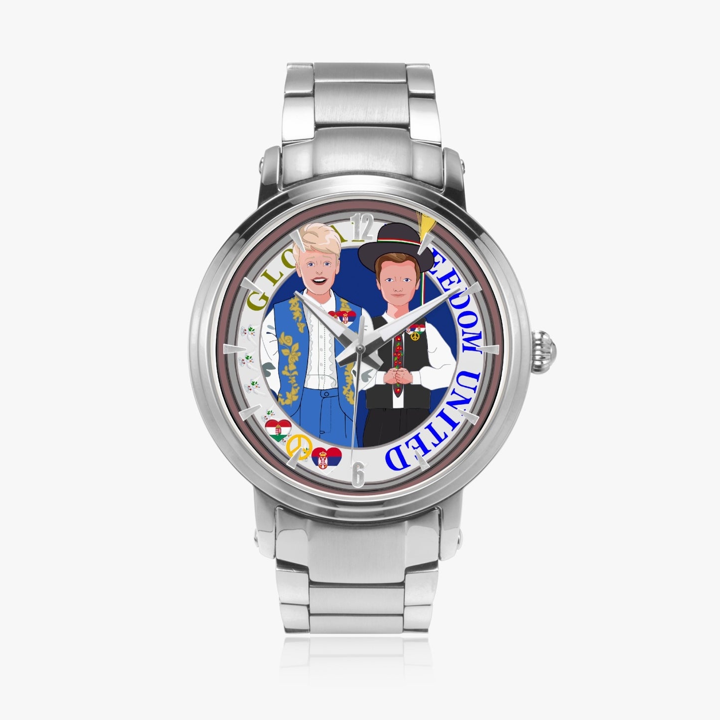 New Steel Strap Automatic Watch (With Indicators) GLOBAL FREEDOM UNITED© MEN SERBIA & HUNGARY