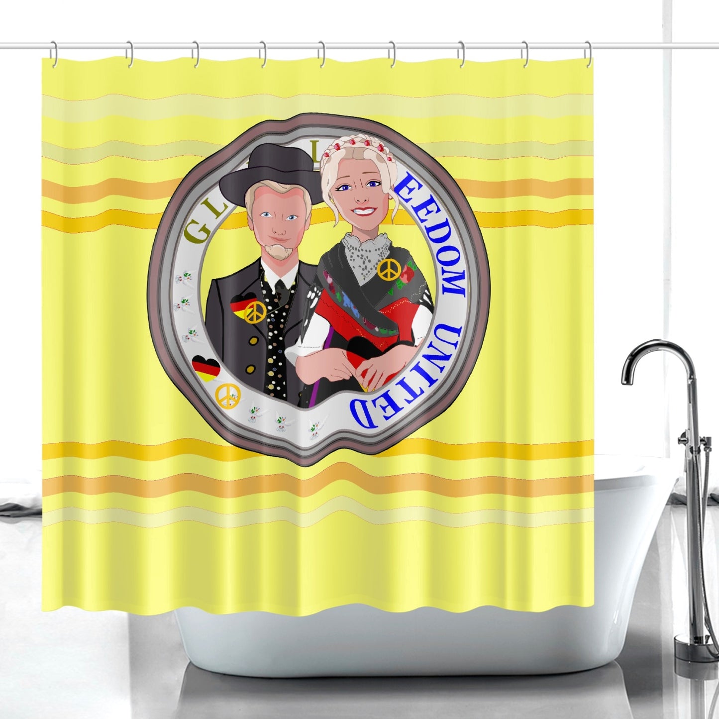 GLOBAL FREEDOM UNITED© Couple Germany V1 Yellow - Quick-drying Shower Curtain