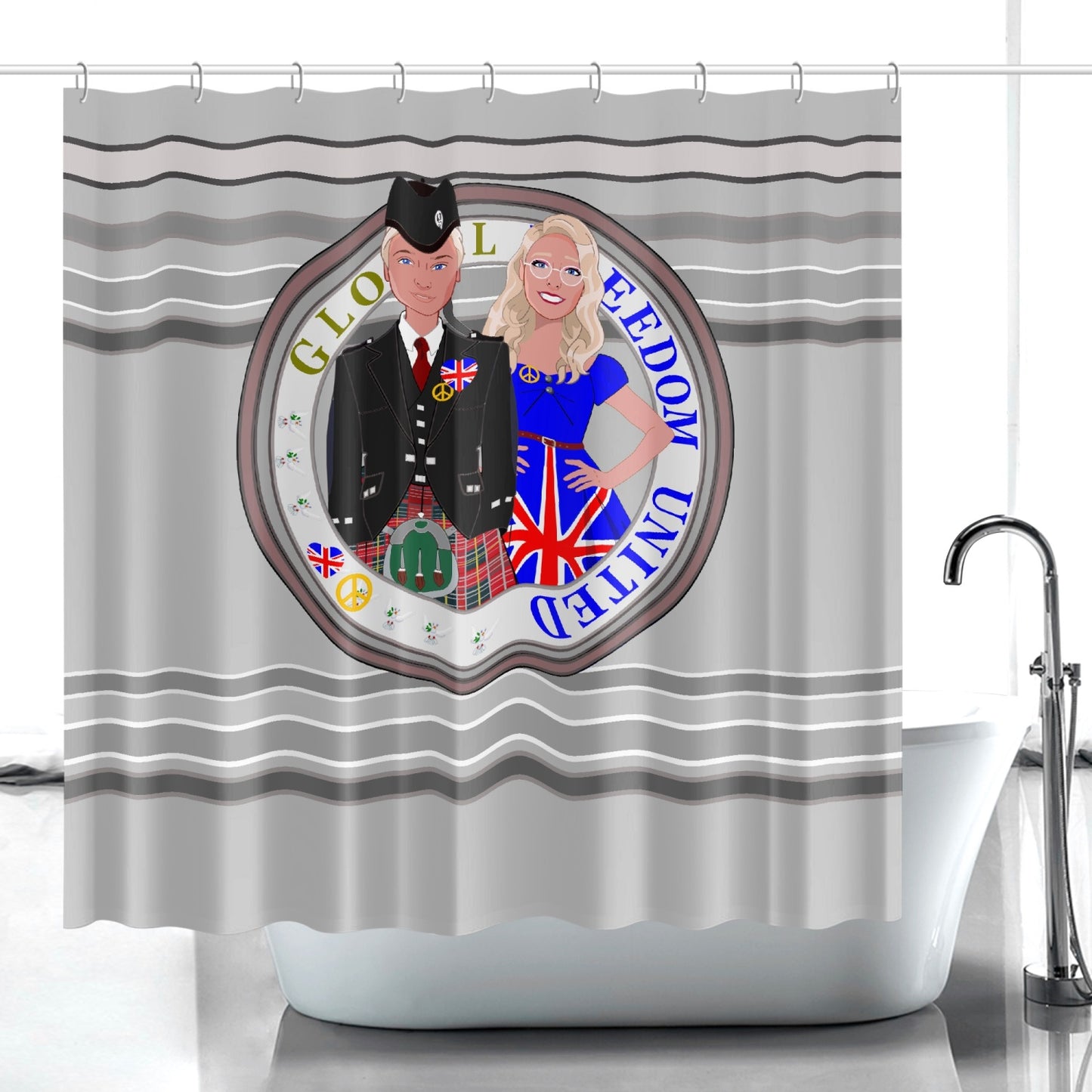 GLOBAL FREEDOM UNITED© Couple England Grey - Quick-drying Shower Curtain
