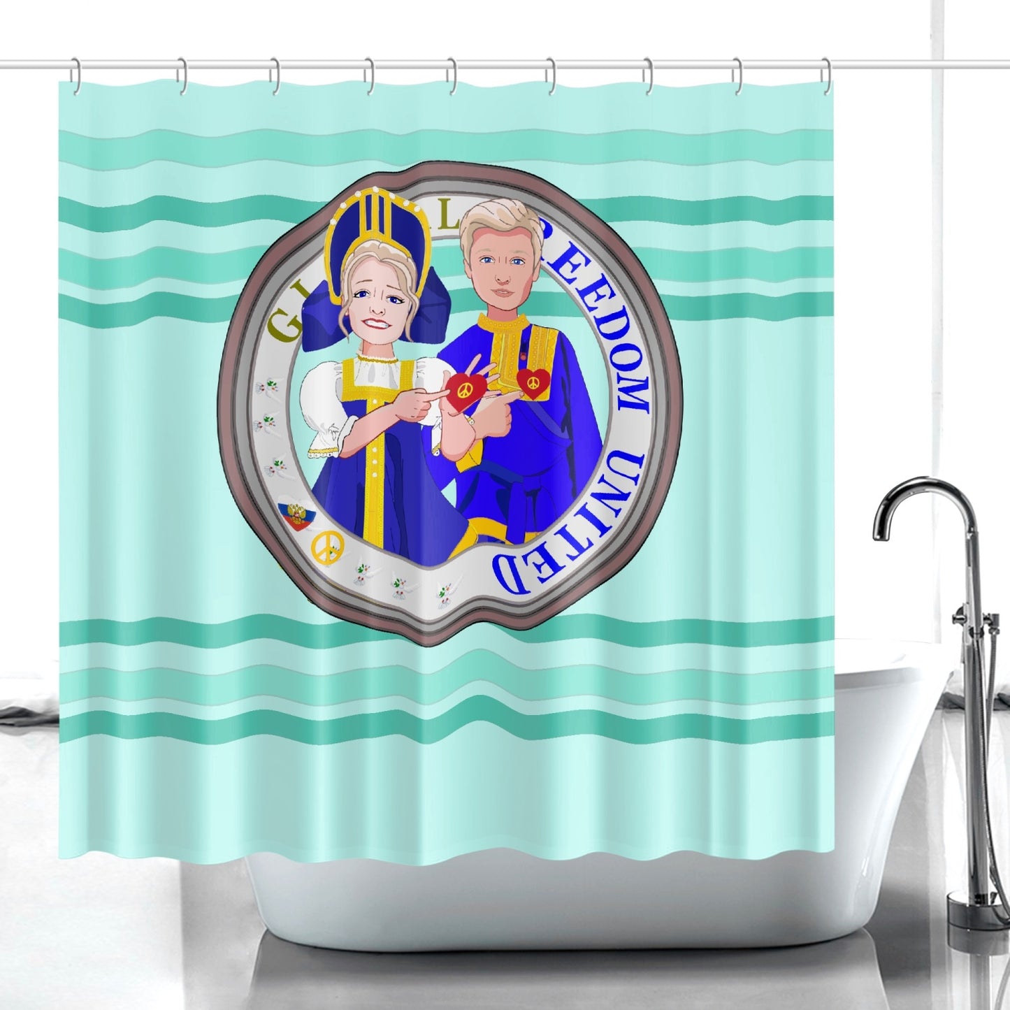 GLOBAL FREEDOM UNITED© Couple Russia Light Green - Quick-drying Shower Curtain
