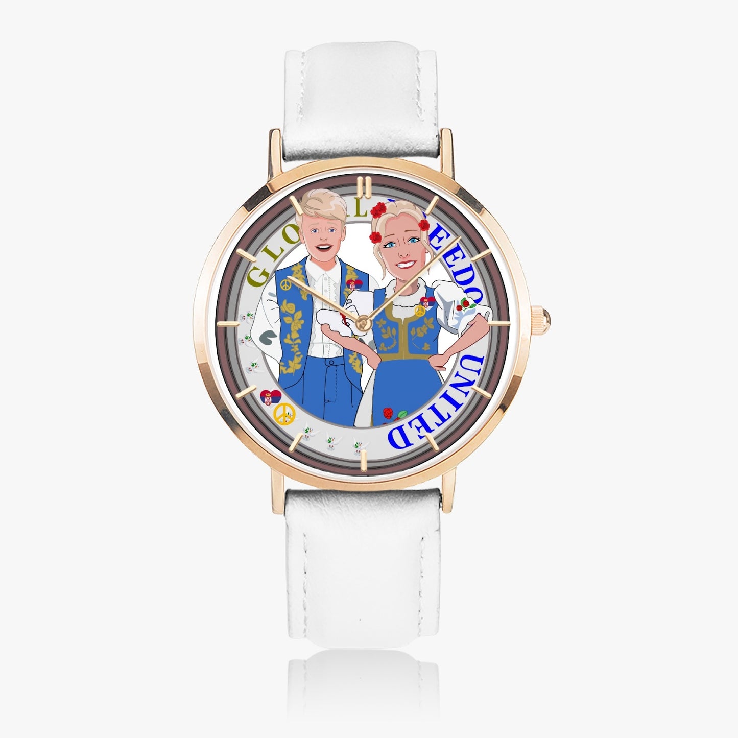 Hot Selling Ultra-Thin Leather Strap Quartz Watch (Rose Gold With Indicators) GLOBAL FREEDOM UNITED© Couple Serbija Blue