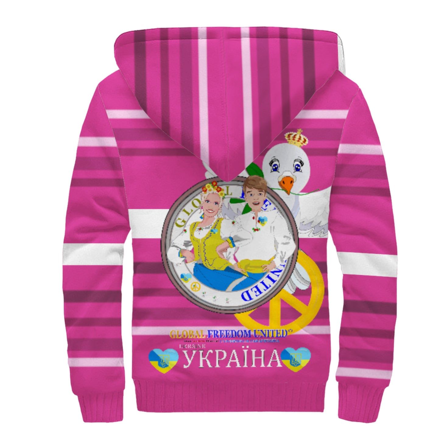 Plush Hoodie GLOBAL FREEDOM UNITED© Couple Ukrain Pink2