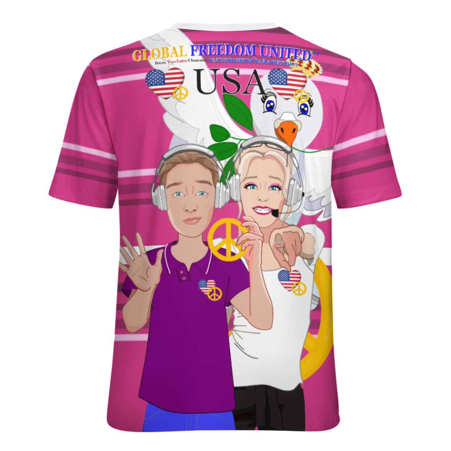 Women´s T-shirt 2 GLOBAL FREEDOM UNITED© Couple USA Wight American Pink