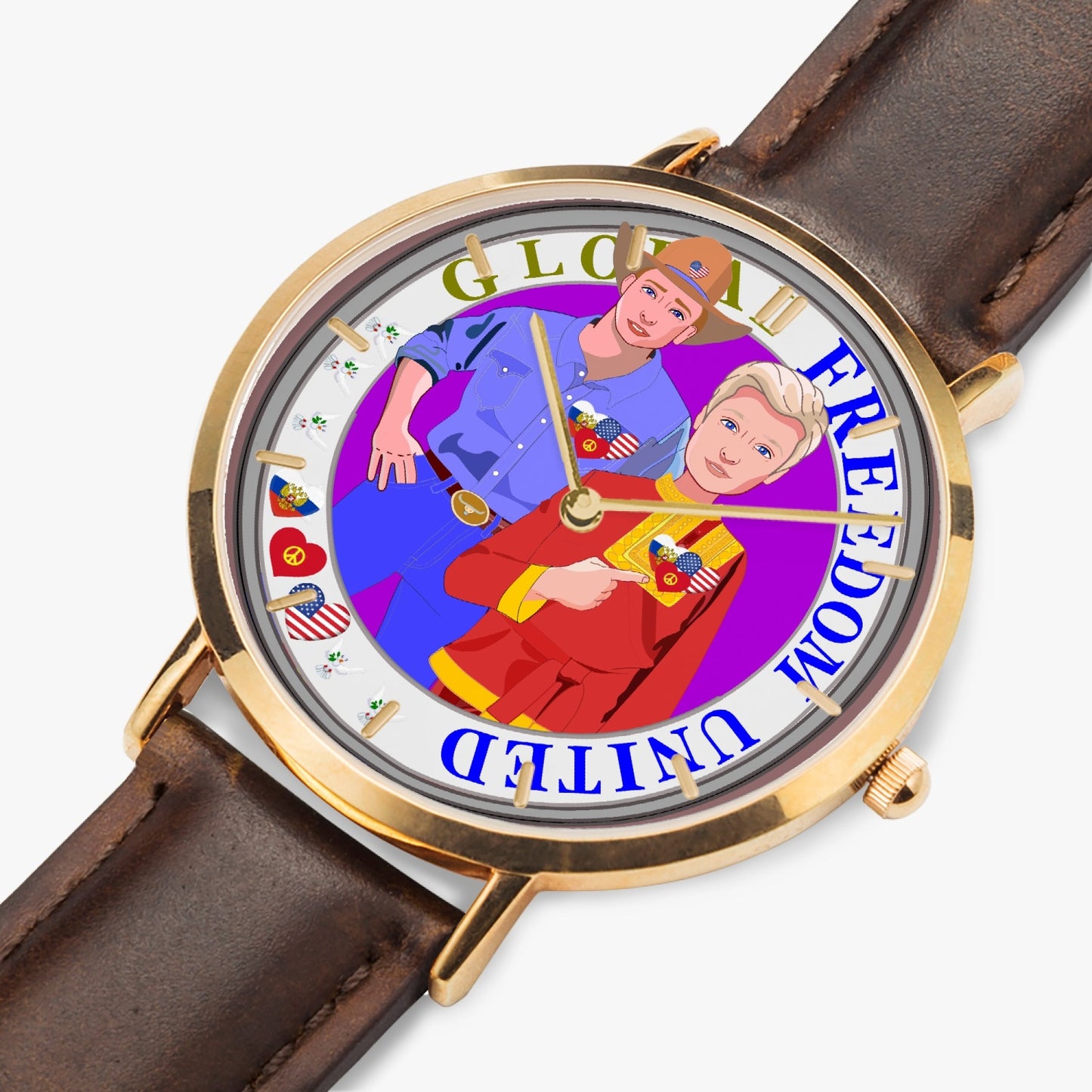 GLOBAL FREEDOM UNITED© Hot Selling Ultra-Thin Leather Strap Quartz Watch (Rose Gold With Indicators) Men USA & Russia