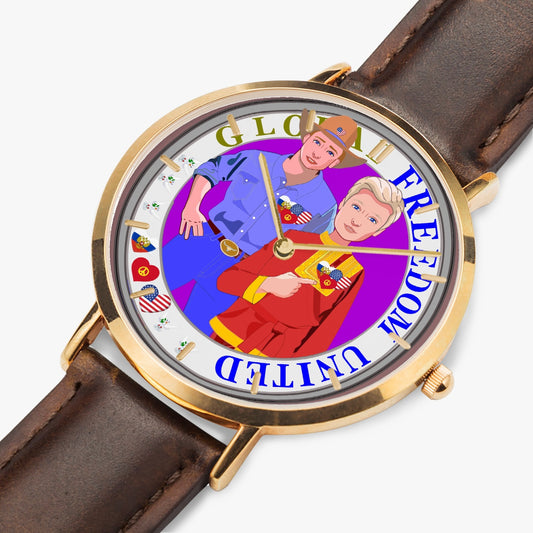 GLOBAL FREEDOM UNITED© Hot Selling Ultra-Thin Leather Strap Quartz Watch (Rose Gold With Indicators) Men USA & Russia