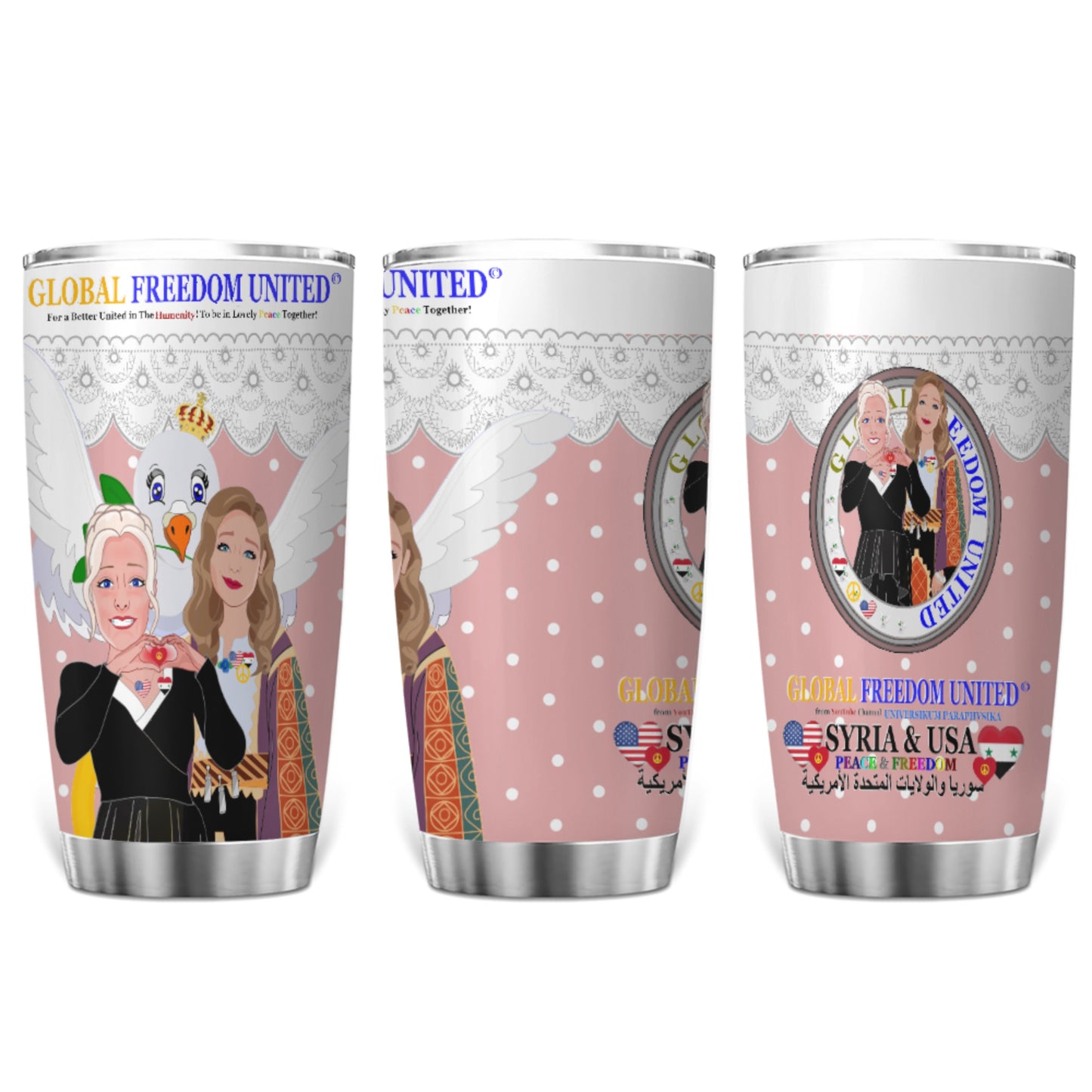 Tumbler GLOBAL FREEDOM UNITED© Women Syria & USA Pink1