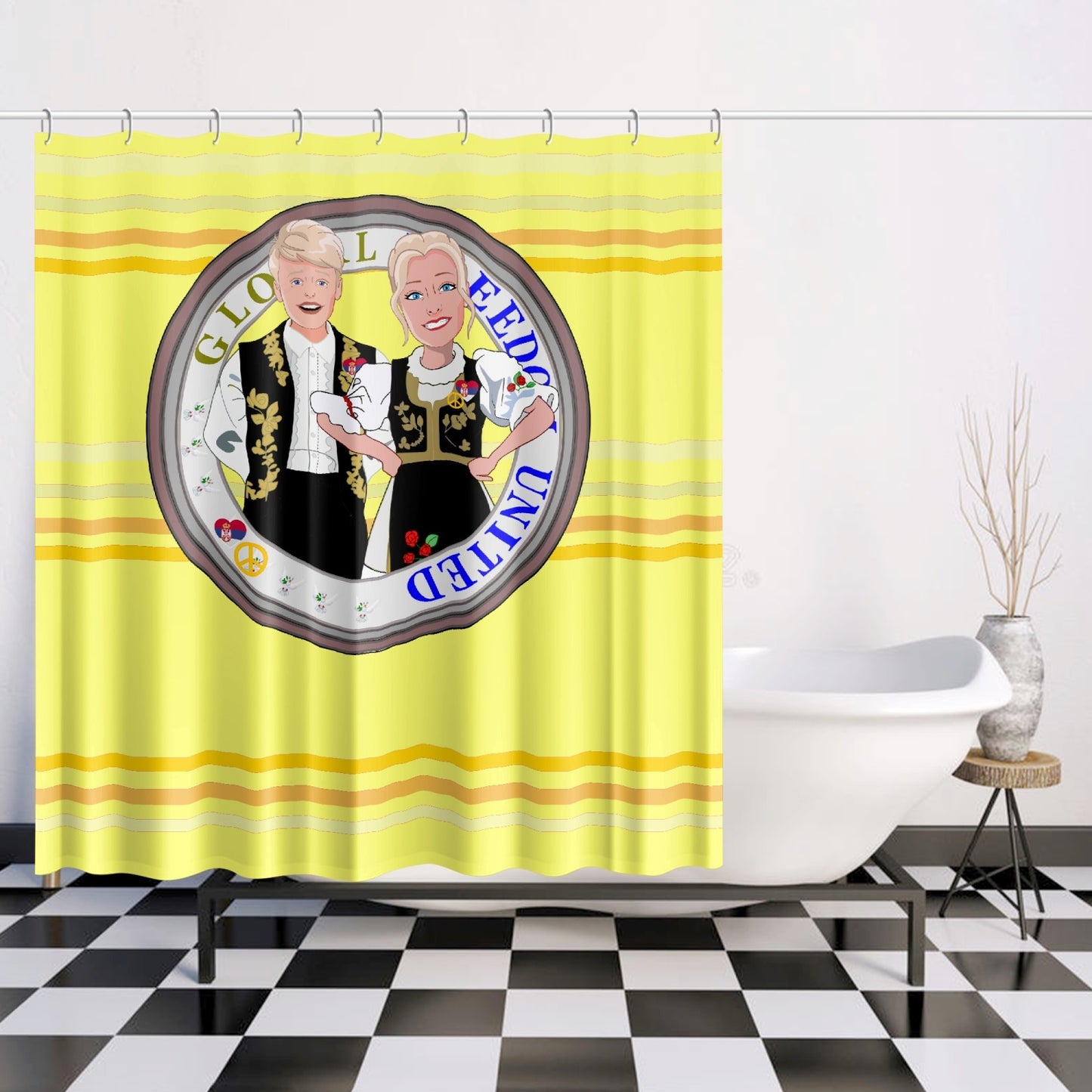 Quick-drying Shower Curtain GLOBAL FREEDOM UNITED COUPLE EDITION SERBIA YELLOW