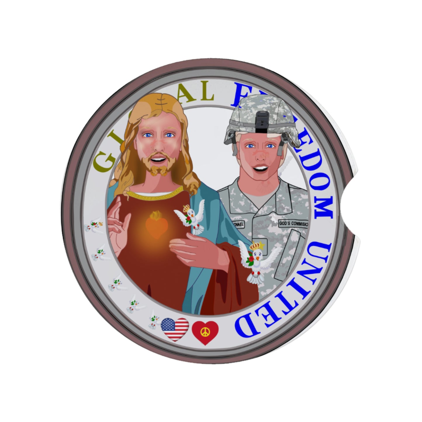 Ceramic Car Coasters GLOBAL FREEDOM UNITED© Jesus Is A Hero Veteran For US American Soldiers Men