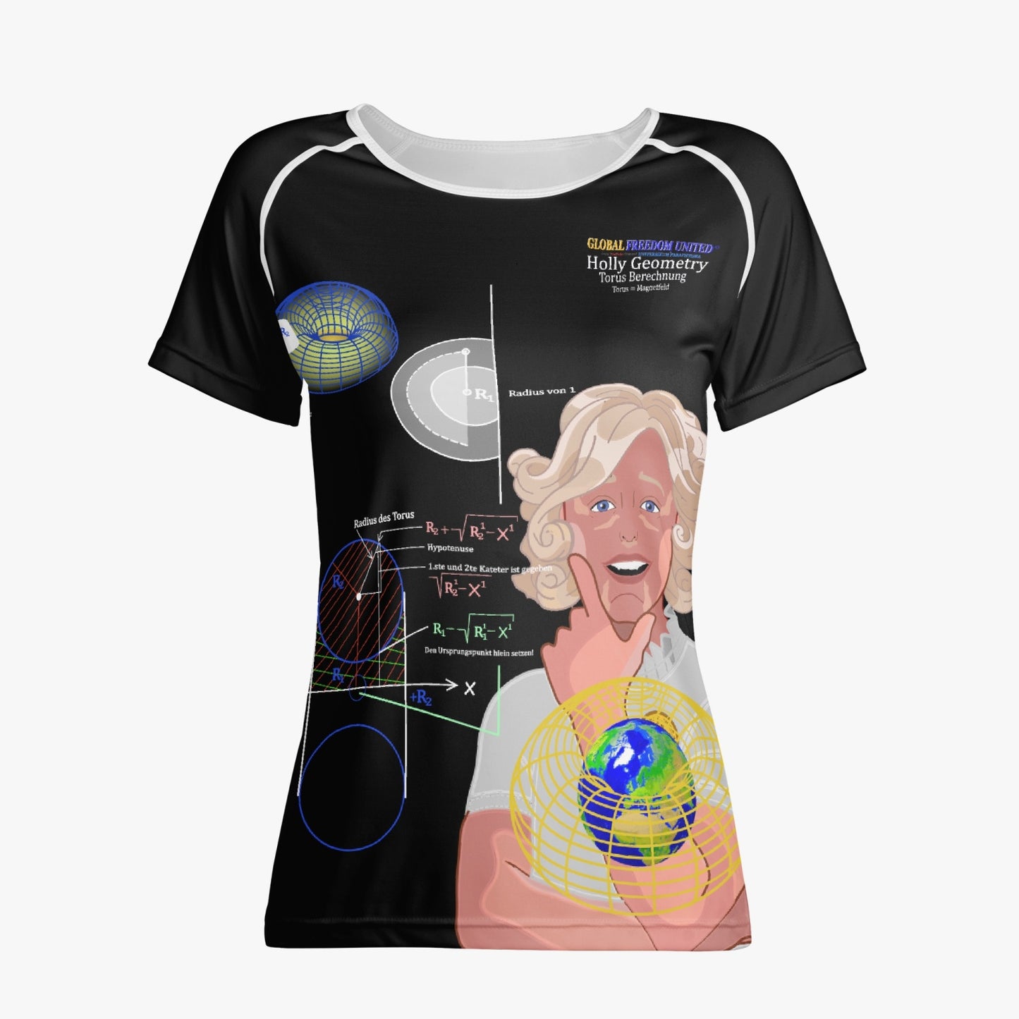 HOLLY GEOMETRY TORUS CODE GLOBAL FREEDOM UNITED© Handmade AOP Women T-shirt