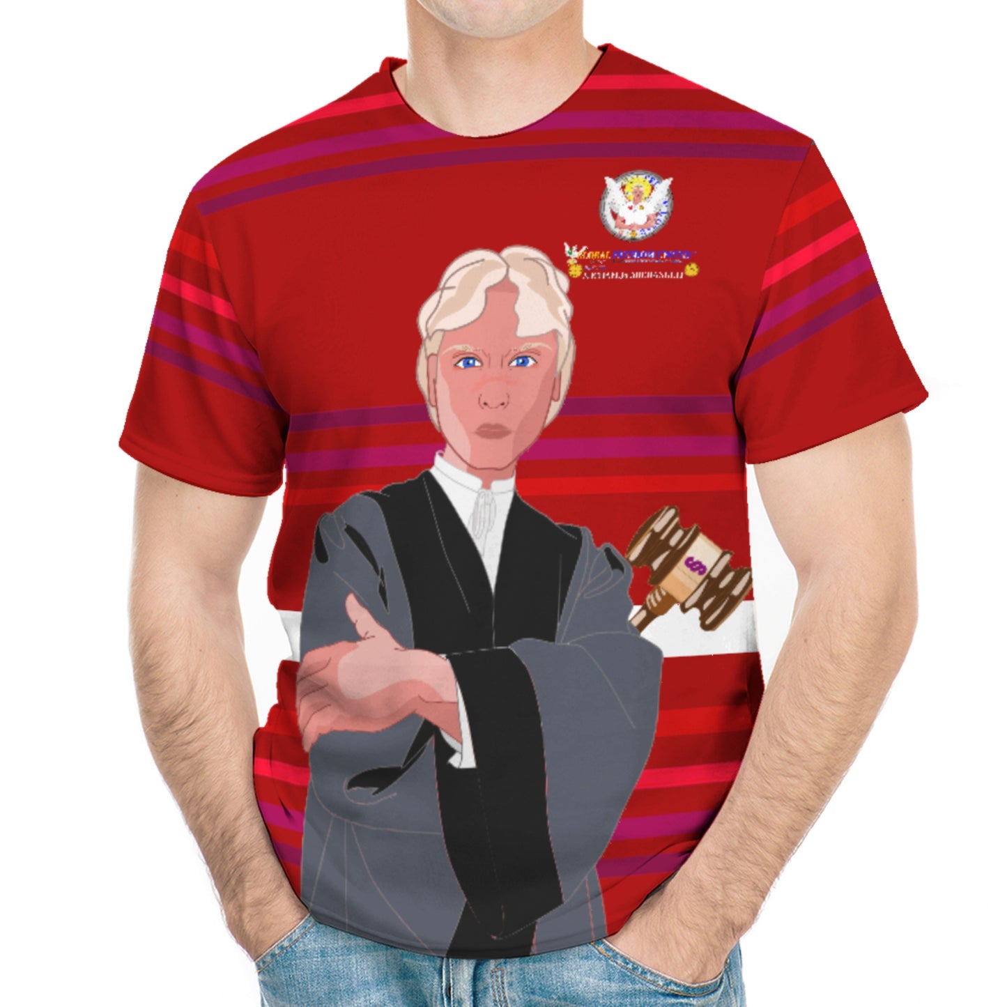 Men´s T-shirt  GLOBAL FREEDOM UNITED© Archangel Michael In Latin V5 Red