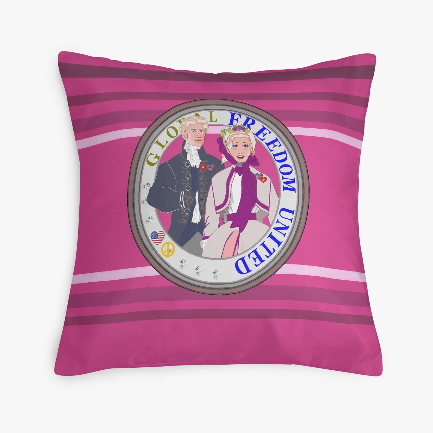 GLOBAL FREEDOM UNITED© Couple USA Georg Washington  Pink 2 - Square Pillow Cover