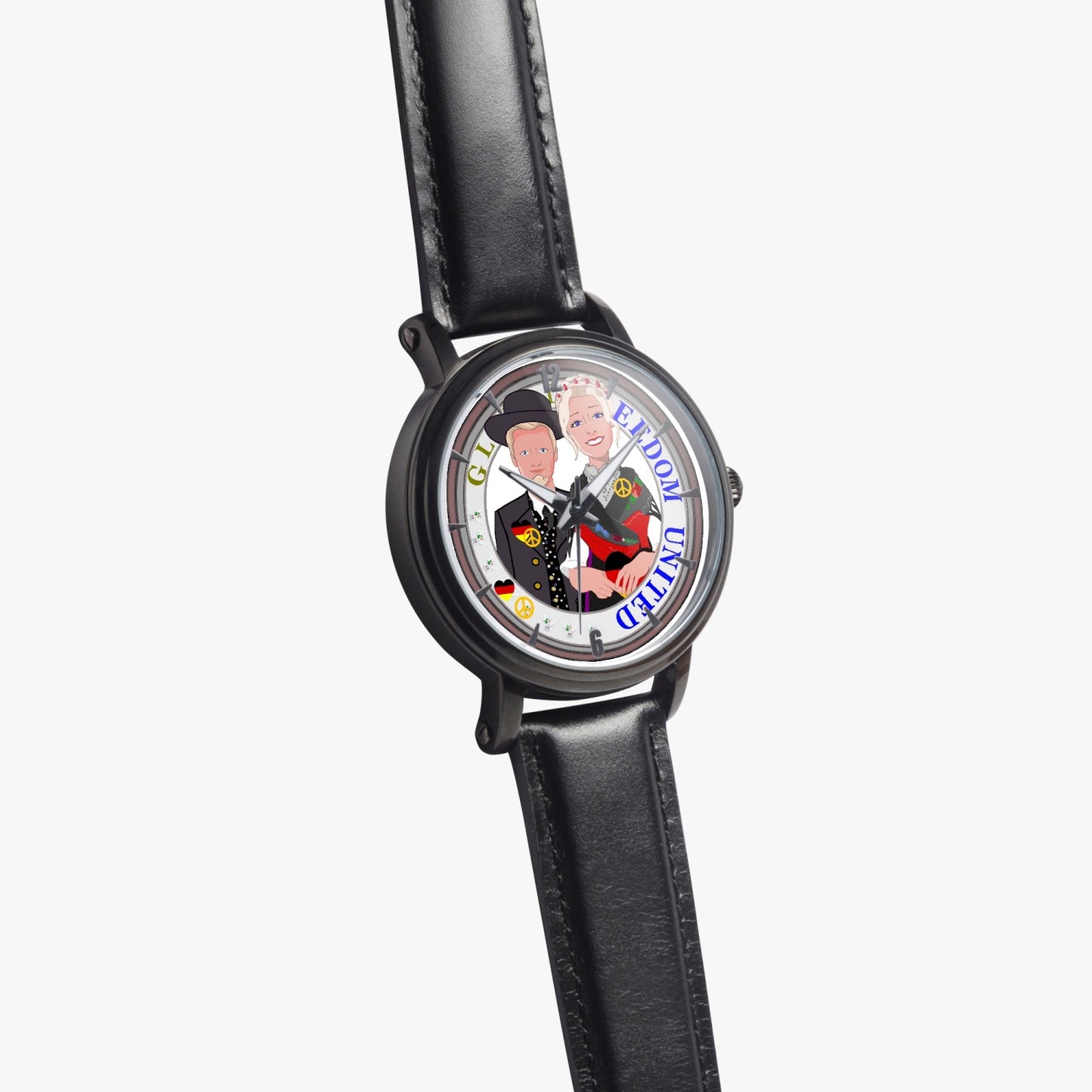46mm Unisex Automatic Watch(Black) GLOBAL FREEDOM UNITED© COUPLE EDITION GERMANY V1