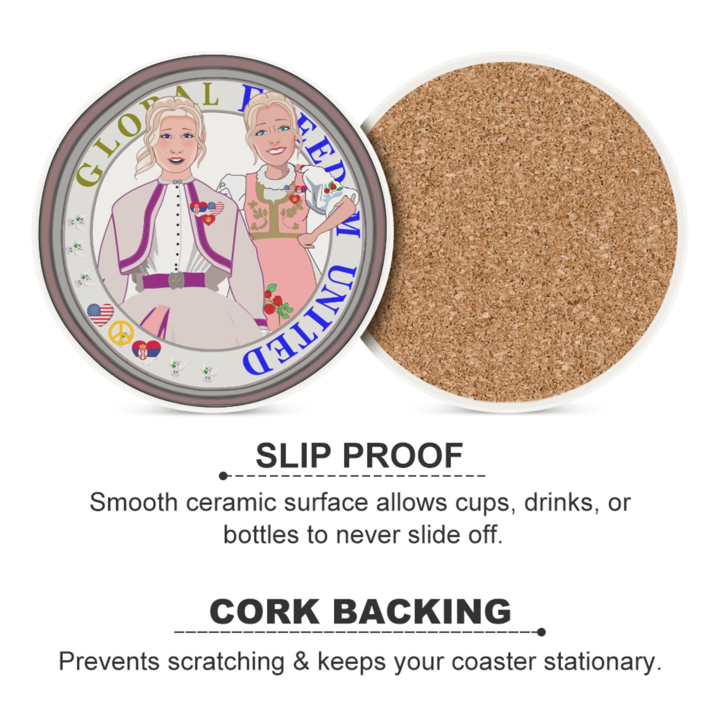 Ceramic Coaster GLOBAL FREEDOM UNITED© Women Serbia & USA