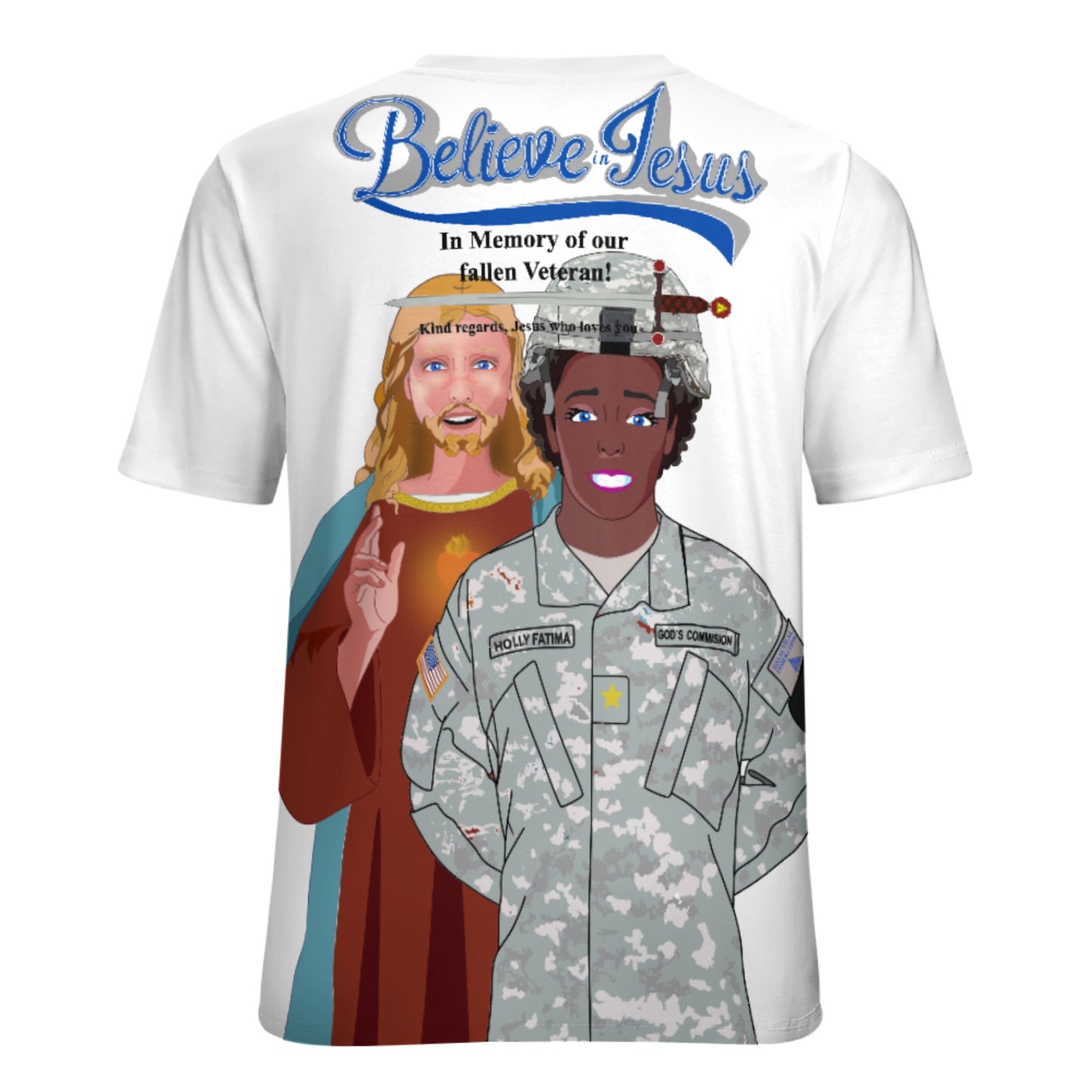 Women´s Wight T-Shirt Black GLOBAL FREEDOM UNITED© Jesus Christ For Fallen Veteran Afro American Soldiers V2