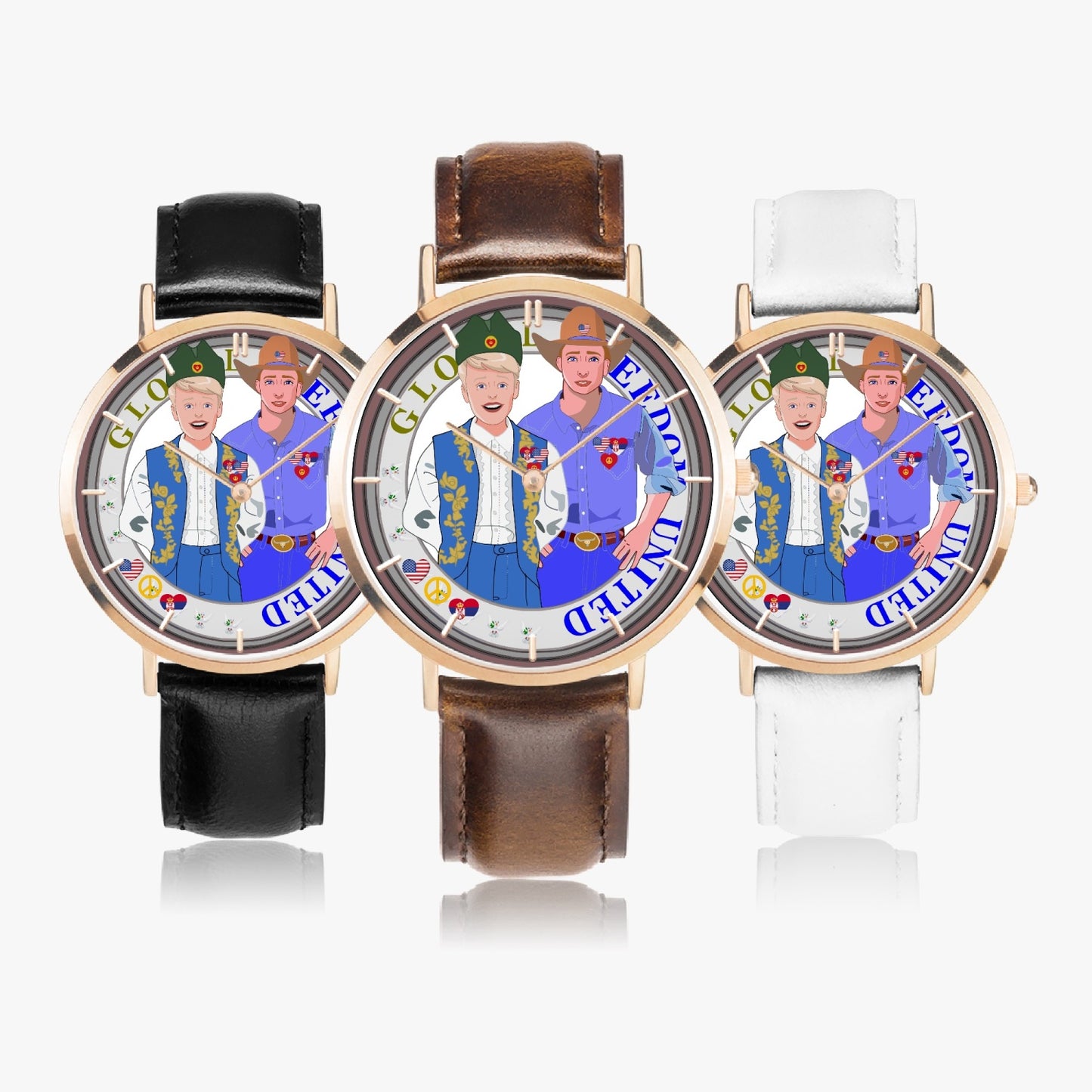 GLOBAL FREEDOM UNITED© Hot Selling Ultra-Thin Leather Strap Quartz Watch (Rose Gold With Indicators) Men Serbia & USA