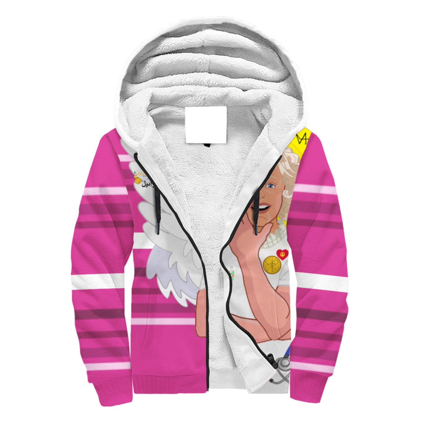 Plush Hoodie GLOBAL FREEDOM UNITED© Archangel Gabriel Arabic Pink2