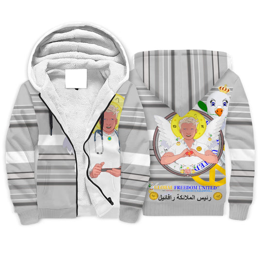 Plush Hoodie GLOBAL FREEDOM UNITED© Archangel Rafael Arabic Grey
