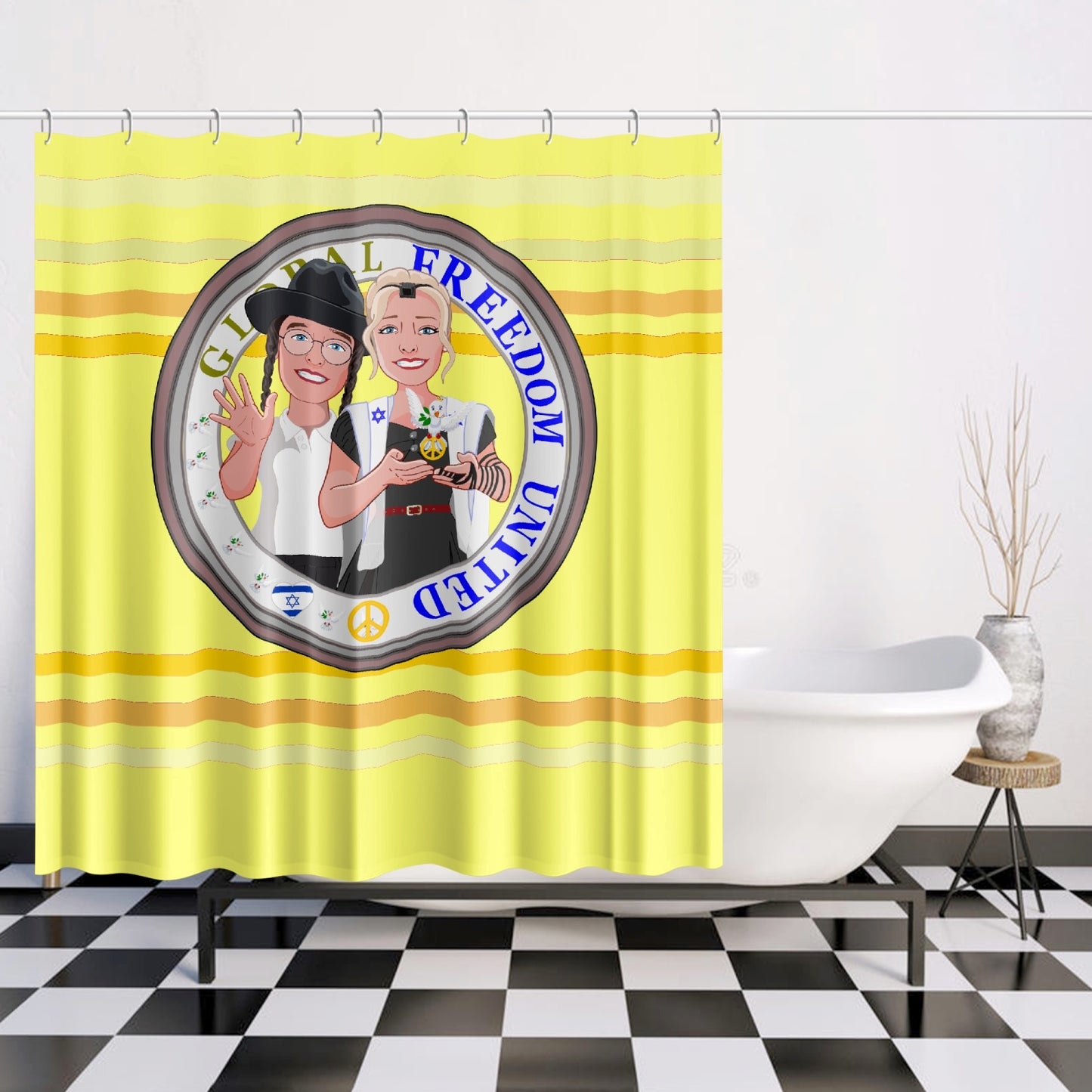 GLOBAL FREEDOM UNITED© Couple Israel Yellowb- Quick-drying Shower Curtain