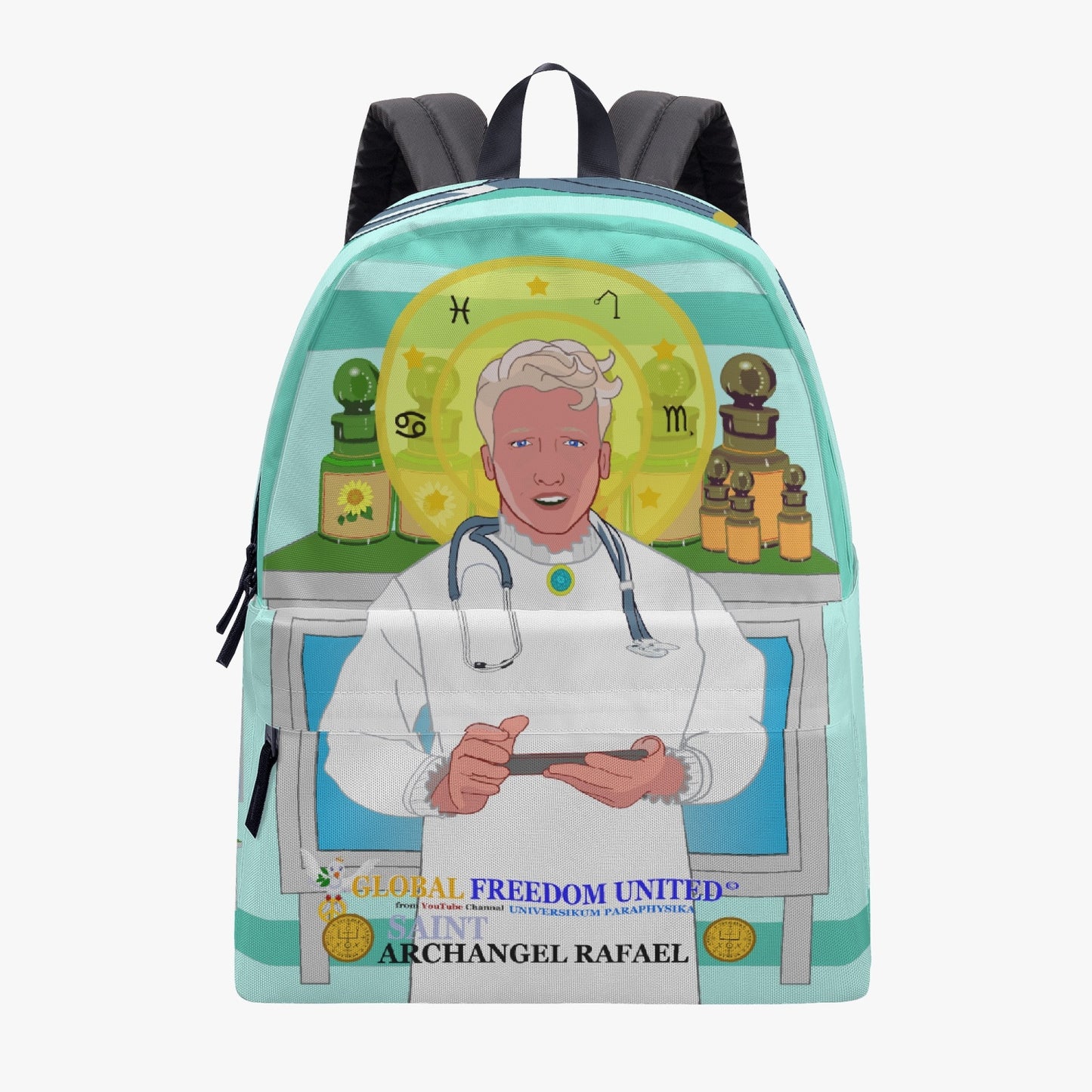 GLOBAL FREEDOM UNITED© Archangel Rafael as Doc English Light Green - All-over-print Canvas Backpack
