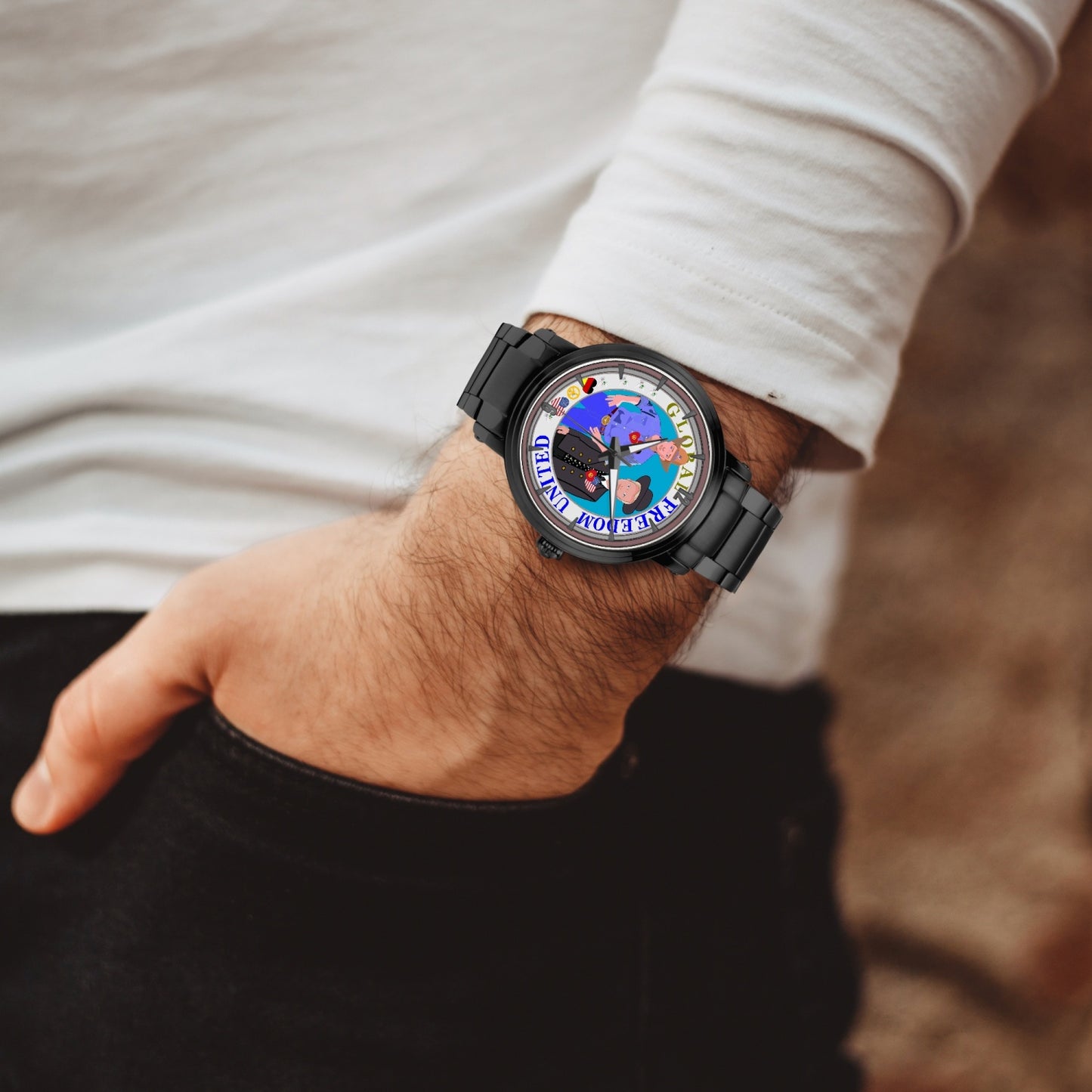 GLOBAL FREEDOM UNITED© New Steel Strap Automatic Watch (With Indicators) Men Germany & USA