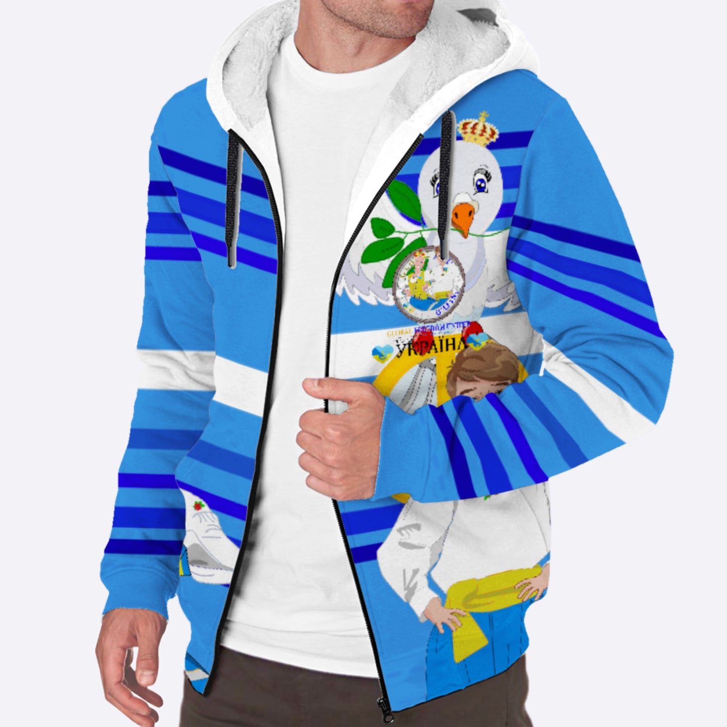 Plush Hoodie GLOBAL FREEDOM UNITED© Couple Ukrain Deep Blue