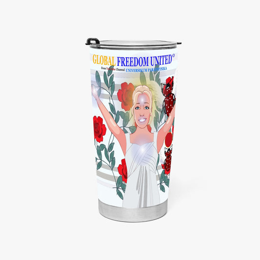 Tumbler GLOBAL FREEDOM UNITED© UNIVERSIKUM PARAPHYSIKA SPIRITUEL RED ROSES with Skarabeus Beetle