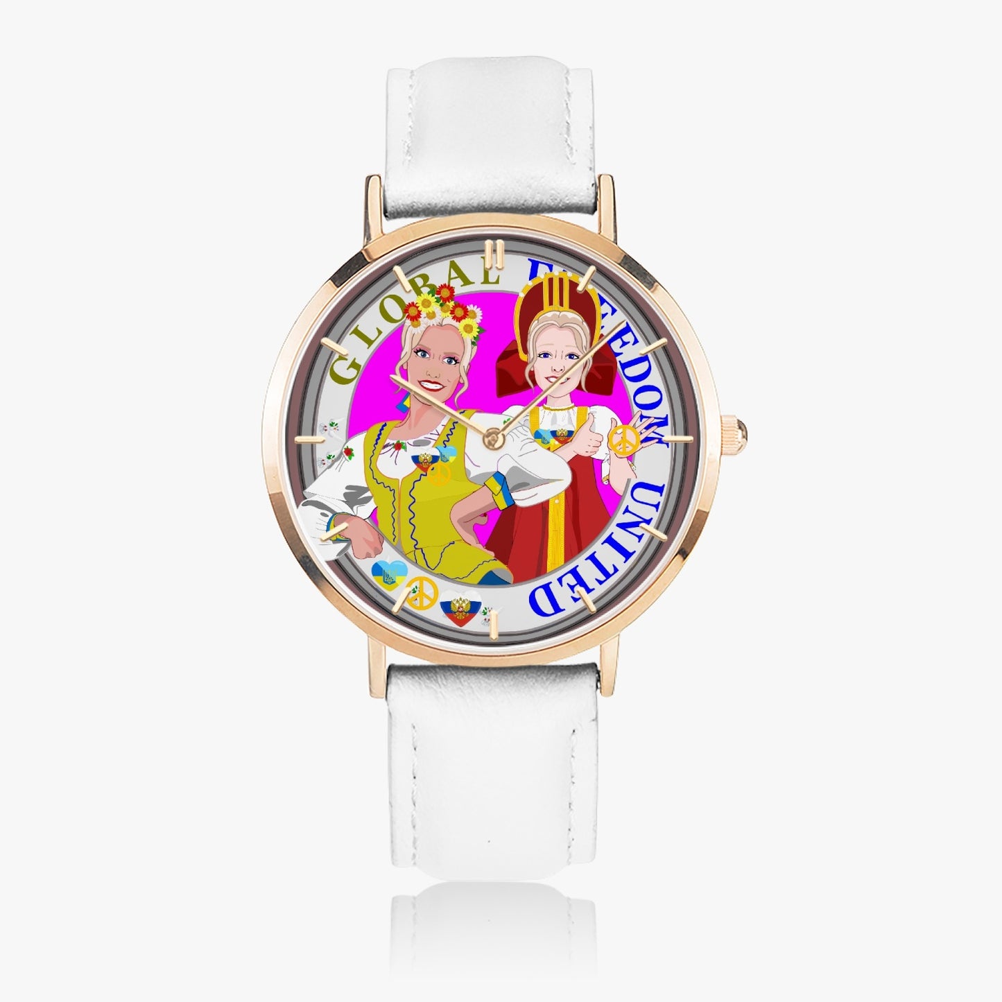 GLOBAL FREEDOM UNITED© Hot Selling Ultra-Thin Leather Strap Quartz Watch (Rose Gold With Indicators) Women Ukraina & Russia
