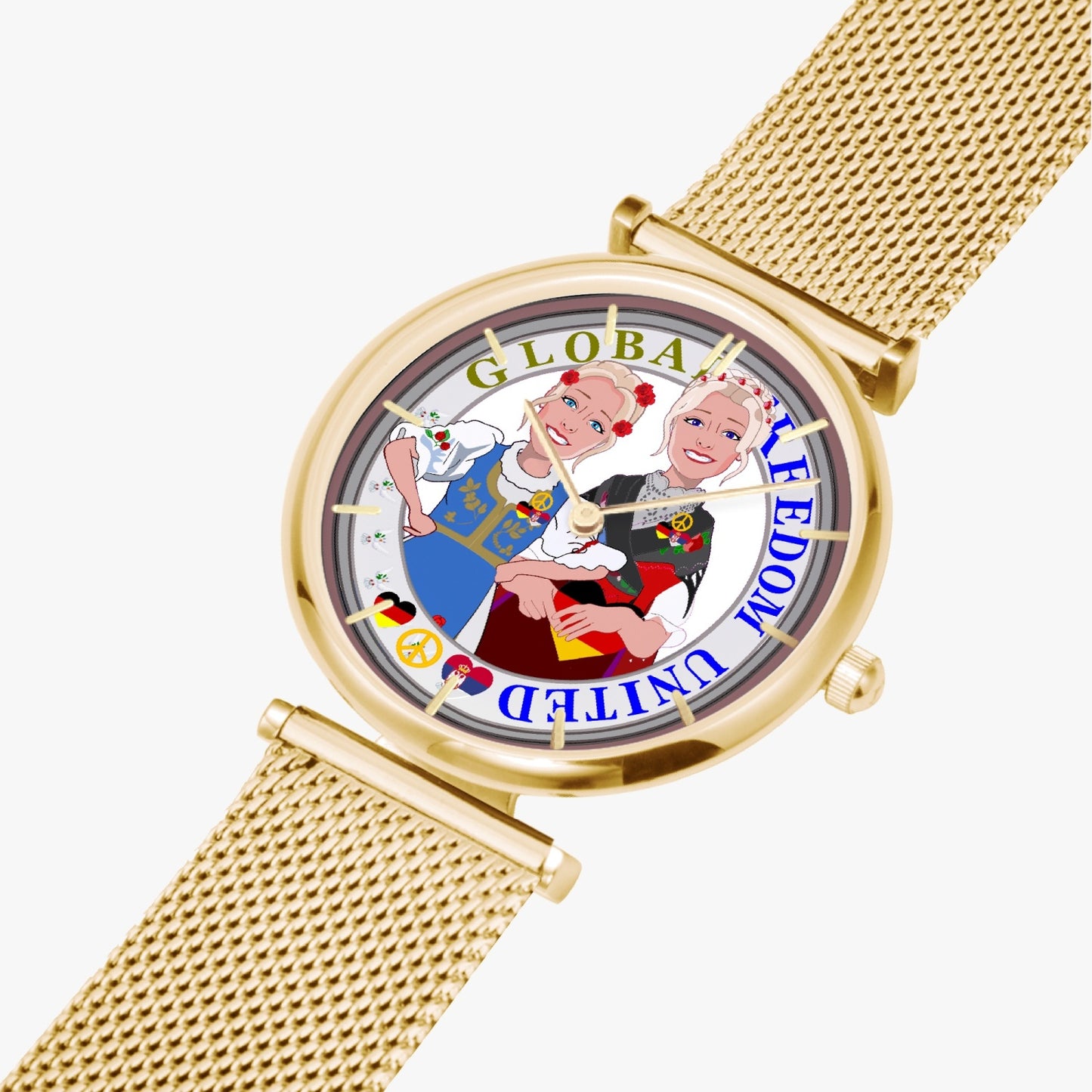 GLOBAL FREEDOM UNITED© New Stylish Ultra-Thin Quartz Watch (With Indicators) Women Serbia & Germany V2