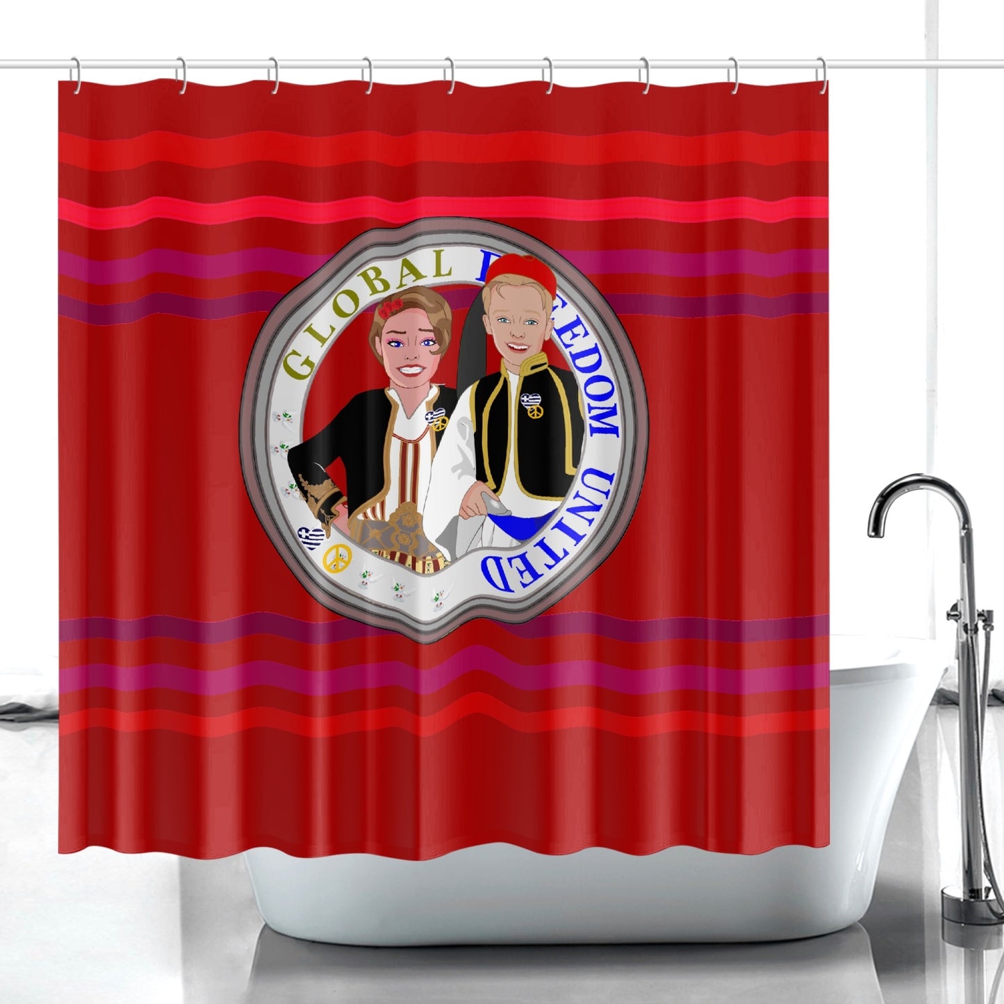 GLOBAL FREEDOM UNITED© Couple Greece Red Quick-drying Shower Curtain