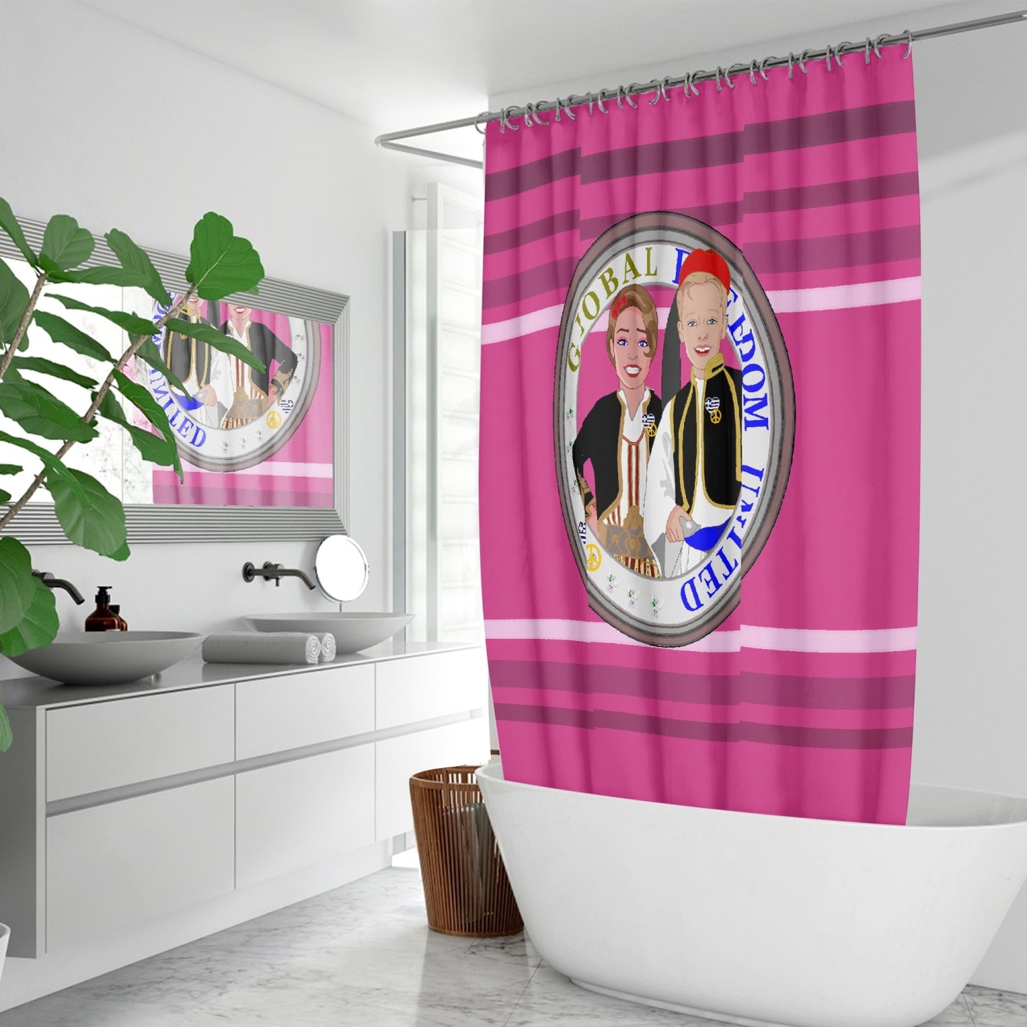 GLOBAL FREEDOM UNITED© Couple Greece Pink2 Quick-drying Shower Curtain