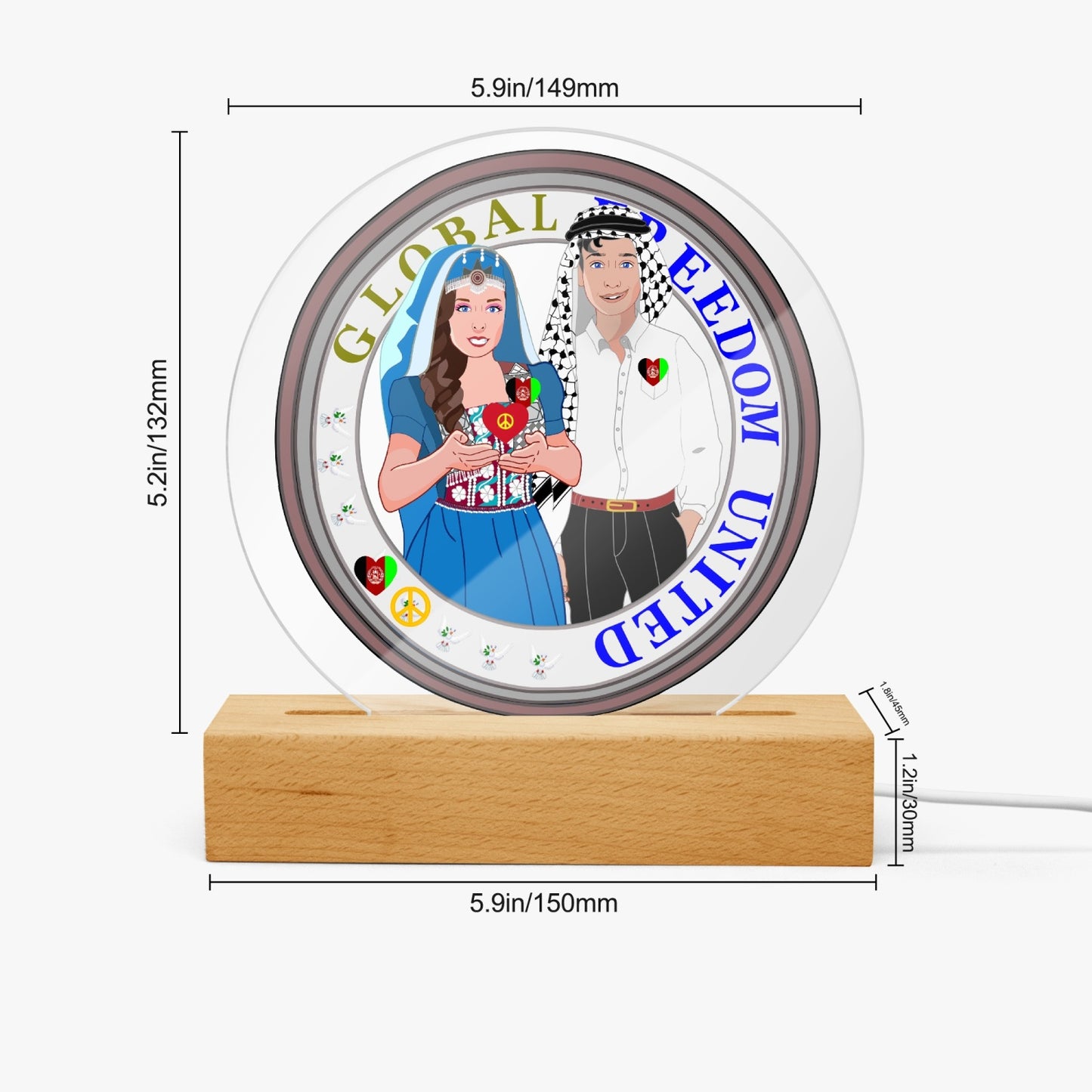 GLOBAL FREEDOM UNITED© Couple Afghanistan Acrylic Plaque with Stand - Round