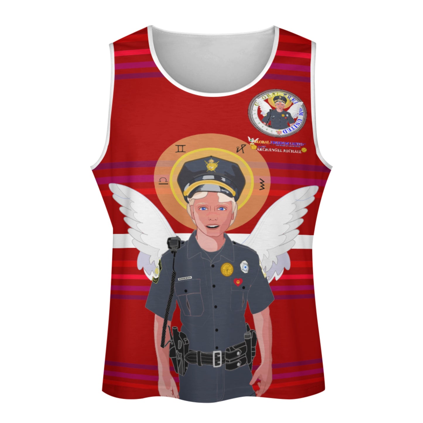 Bodybuilder Vest  GLOBAL FREEDOM UNITED© Archangel Michael As Policemen Red