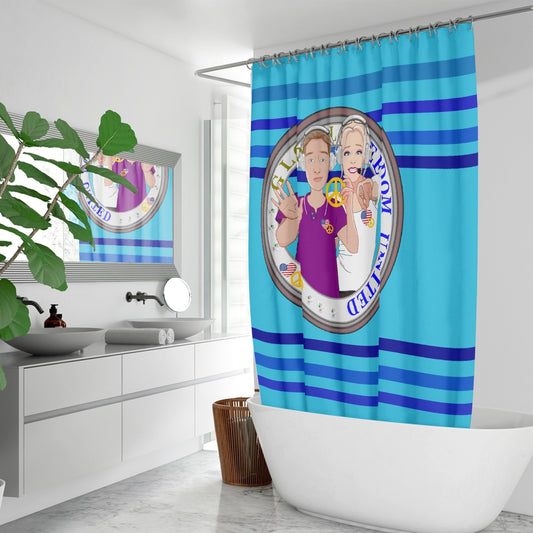 Quick-drying Shower  Curtain GLOBAL FREEDOM UNITED© Couple USA Wight American Deep Blue