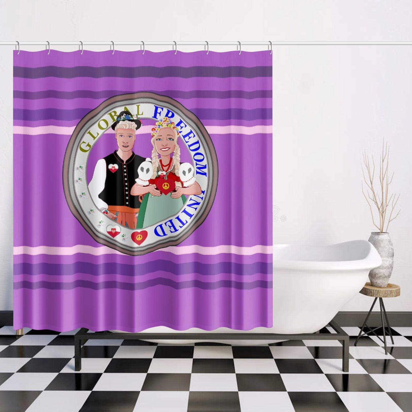 GLOBAL FREEDOM UNITED© Couple Poland Lilac - Quick-drying Shower Curtain