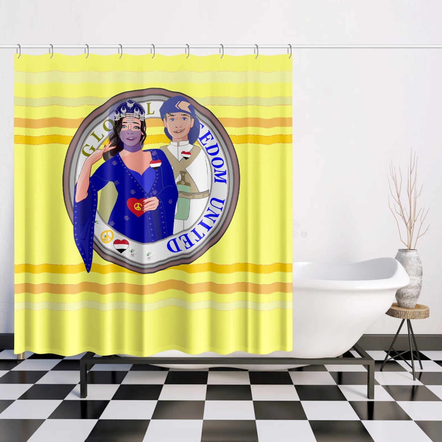 GLOBAL FREEDOM UNITED© Couple Yemen Yellow - Quick-drying Shower Curtain