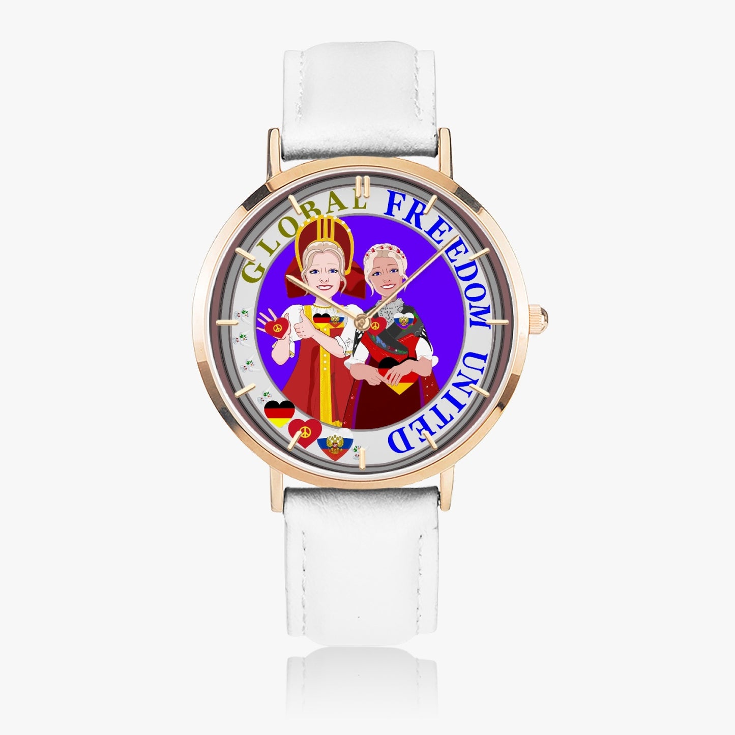 GLOBAL FREEDOM UNITED© Hot Selling Ultra-Thin Leather Strap Quartz Watch (Rose Gold With Indicators) Women Russia & Germany