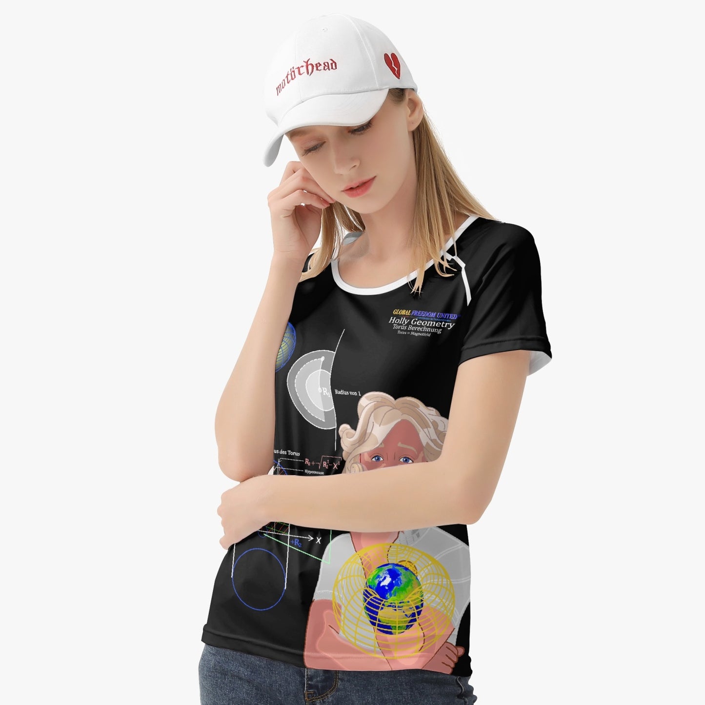HOLLY GEOMETRY TORUS CODE GLOBAL FREEDOM UNITED© Handmade AOP Women T-shirt